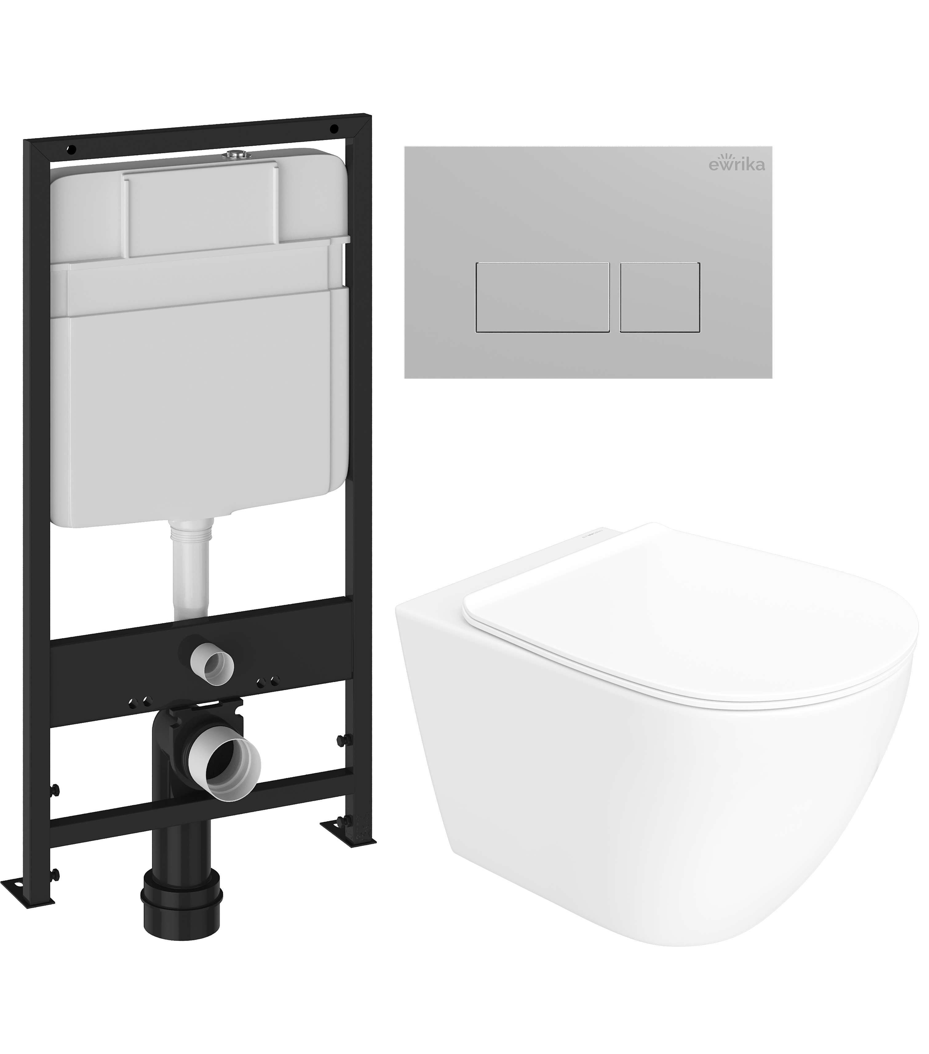 Комплект 3 в 1 Унитаз подвесной STWORKI Готланд S13401WH безободковый, с микролифтом, глянцевый белый, антивсплеск + Инсталляция EWRIKA ProLT 0026-2020 + Кнопка 0040 цвет матовый хром