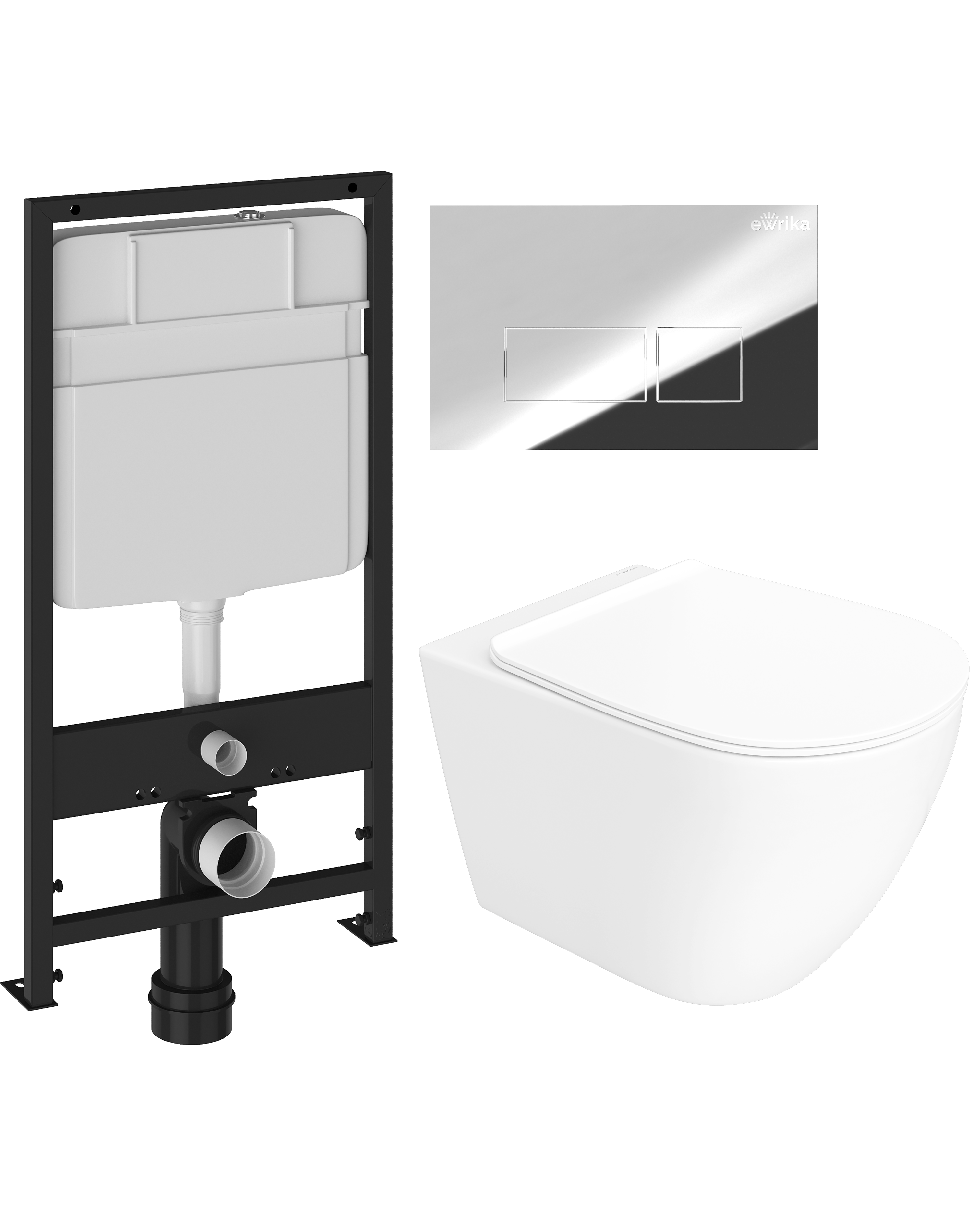 Комплект 3 в 1 Унитаз подвесной STWORKI Готланд S13401WH безободковый, с микролифтом, глянцевый белый, антивсплеск + Инсталляция EWRIKA ProLT 0026-2020 + Кнопка 0041 цвет хром