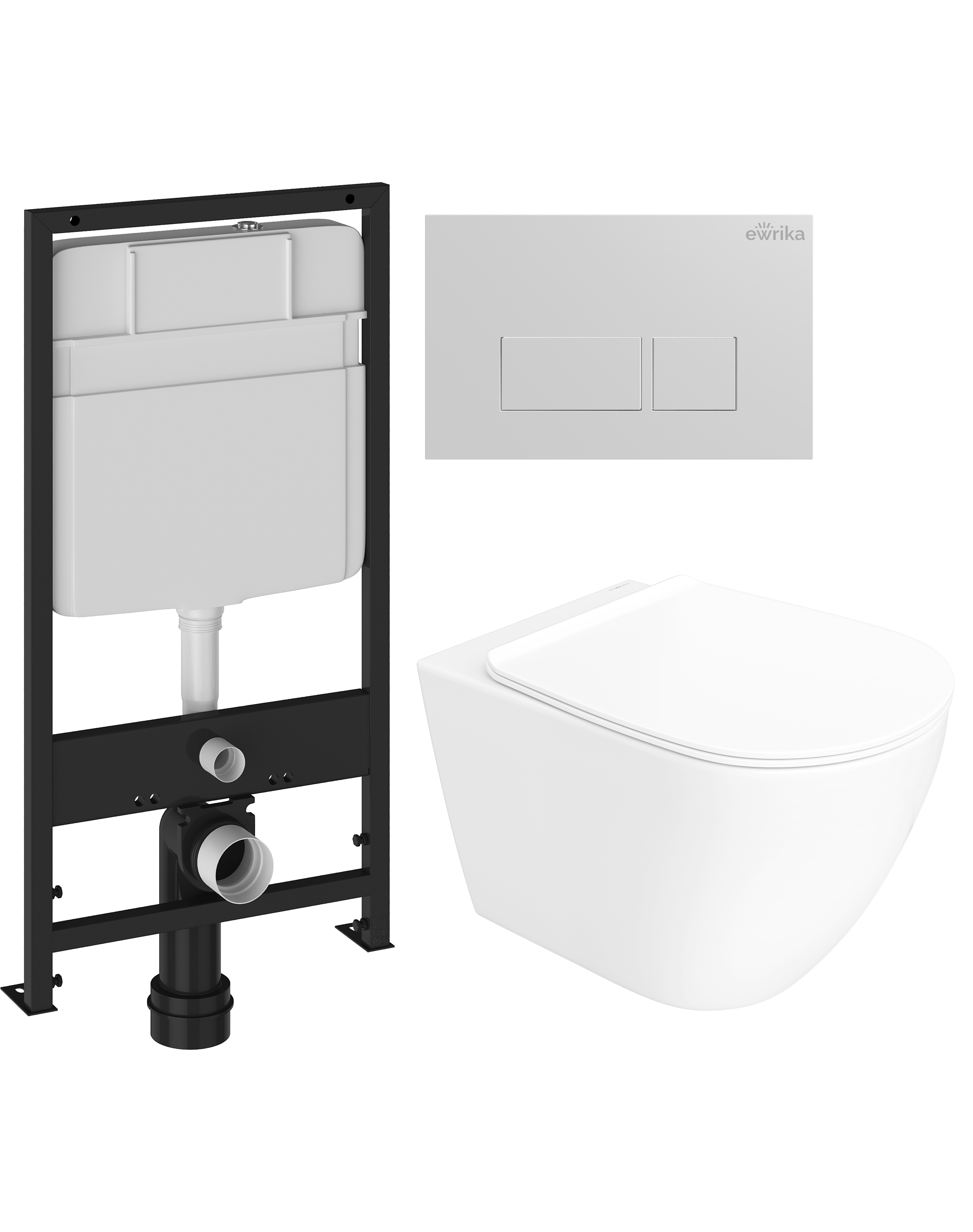 Комплект 3 в 1 Унитаз подвесной STWORKI Готланд S13401WH безободковый, с микролифтом, глянцевый белый, антивсплеск + Инсталляция EWRIKA ProLT 0026-2020 + Кнопка 0042 цвет белый