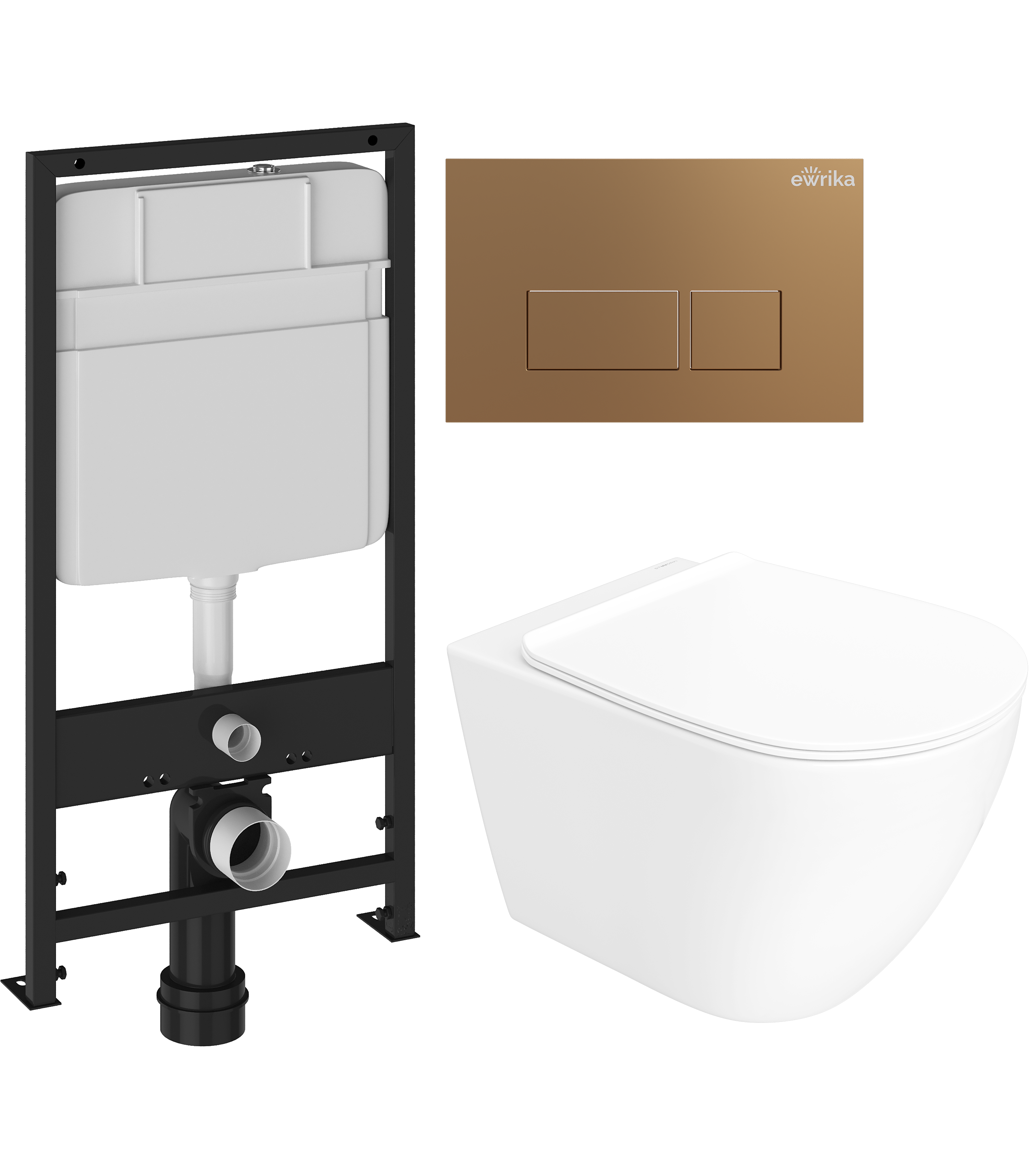 Комплект 3 в 1 Унитаз подвесной STWORKI Готланд S13401WH безободковый, с микролифтом, глянцевый белый, антивсплеск + Инсталляция EWRIKA ProLT 0026-2020 + Кнопка 0043