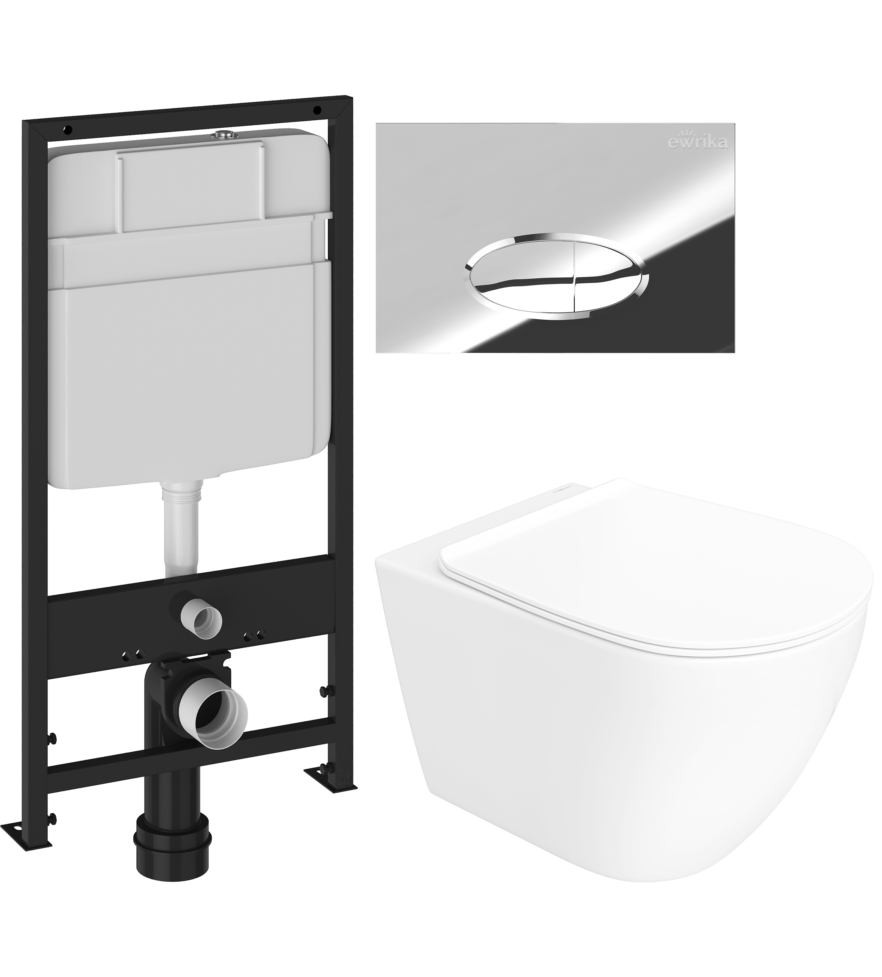 Комплект 3 в 1 Унитаз подвесной STWORKI Готланд S13401WH безободковый, с микролифтом, глянцевый белый, антивсплеск + Инсталляция EWRIKA ProLT 0026-2020 + Кнопка 0051 цвет хром
