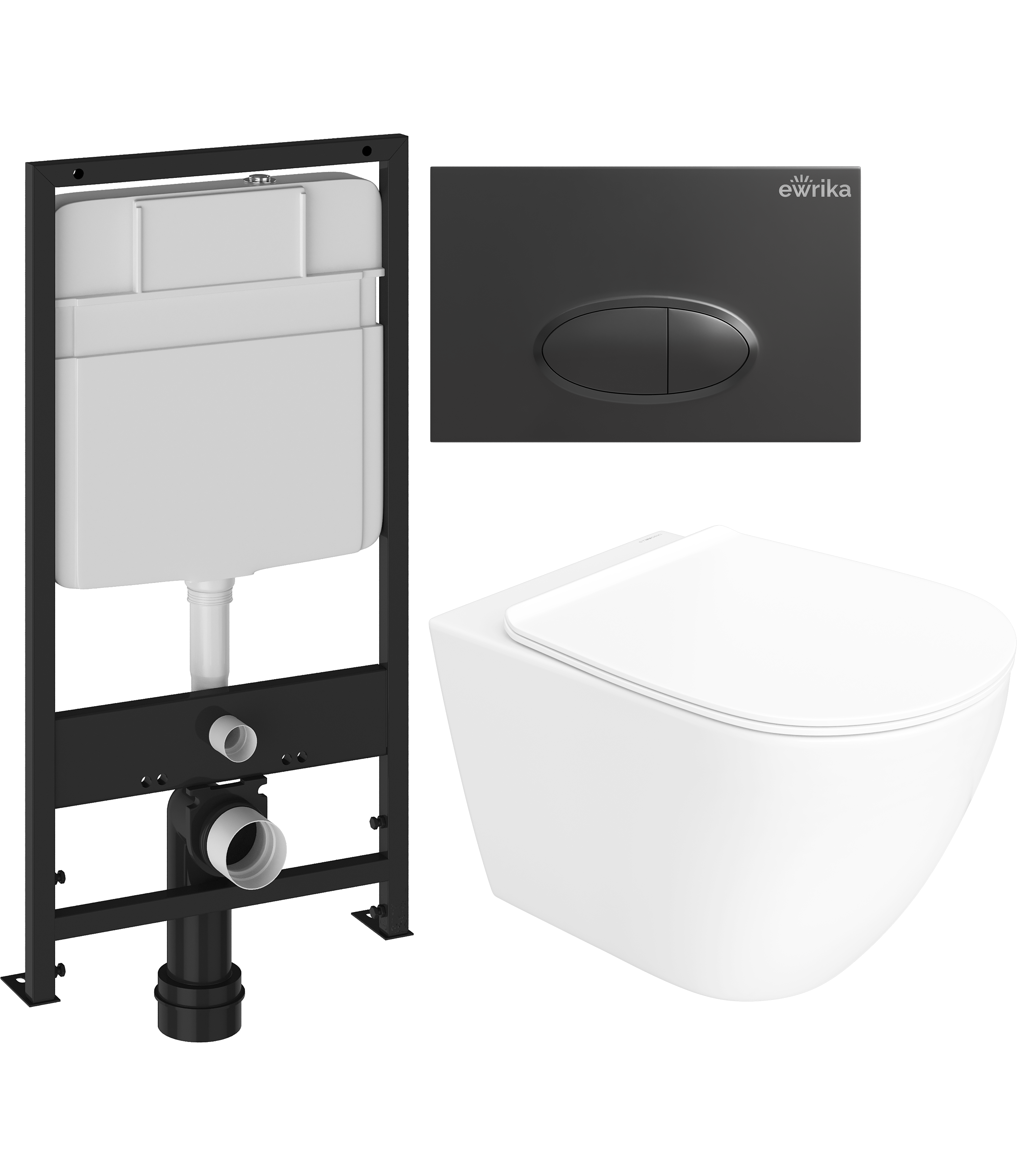 Комплект 3 в 1 Унитаз подвесной STWORKI Готланд S13401WH безободковый, с микролифтом, глянцевый белый, антивсплеск + Инсталляция EWRIKA ProLT 0026-2020 + Кнопка 0054 цвет матовый черный