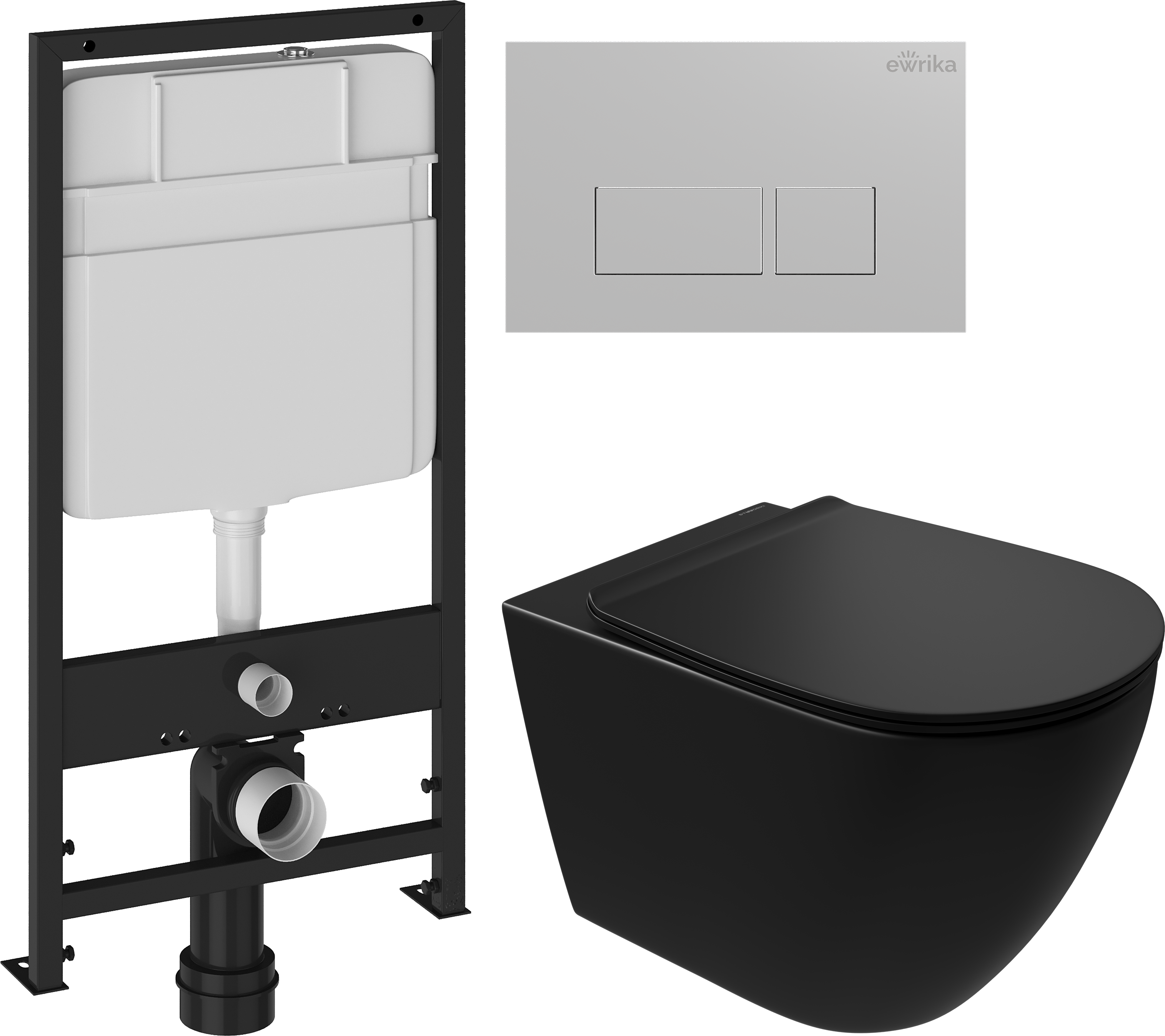 Комплект 3 в 1 Унитаз подвесной STWORKI Готланд S13401BK безободковый, с микролифтом, глянцевый черный, антивсплеск + Инсталляция EWRIKA ProLT 0026-2020 + Кнопка 0040