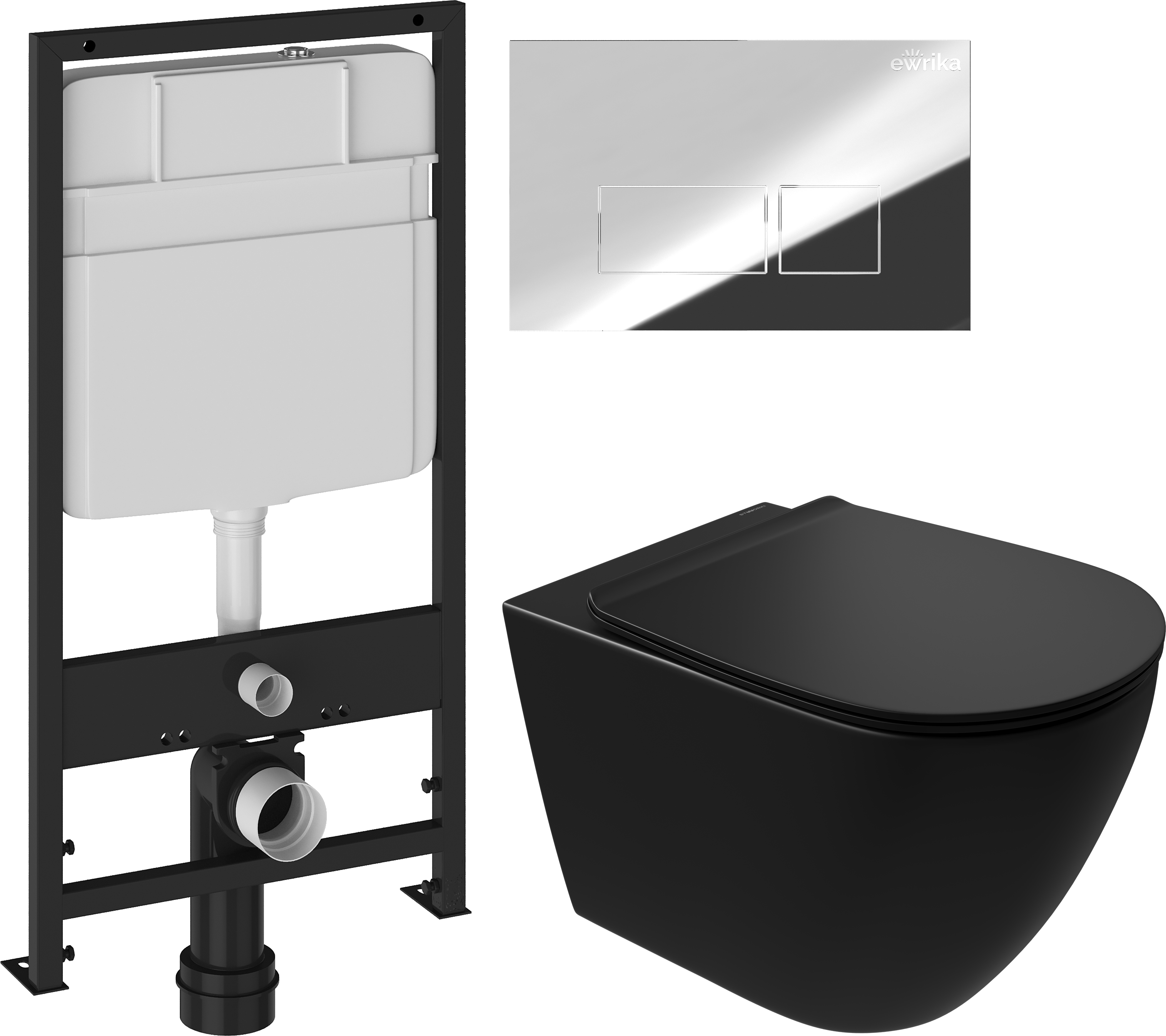 Комплект 3 в 1 Унитаз подвесной STWORKI Готланд S13401BK безободковый, с микролифтом, глянцевый черный, антивсплеск + Инсталляция EWRIKA ProLT 0026-2020 + Кнопка 0041