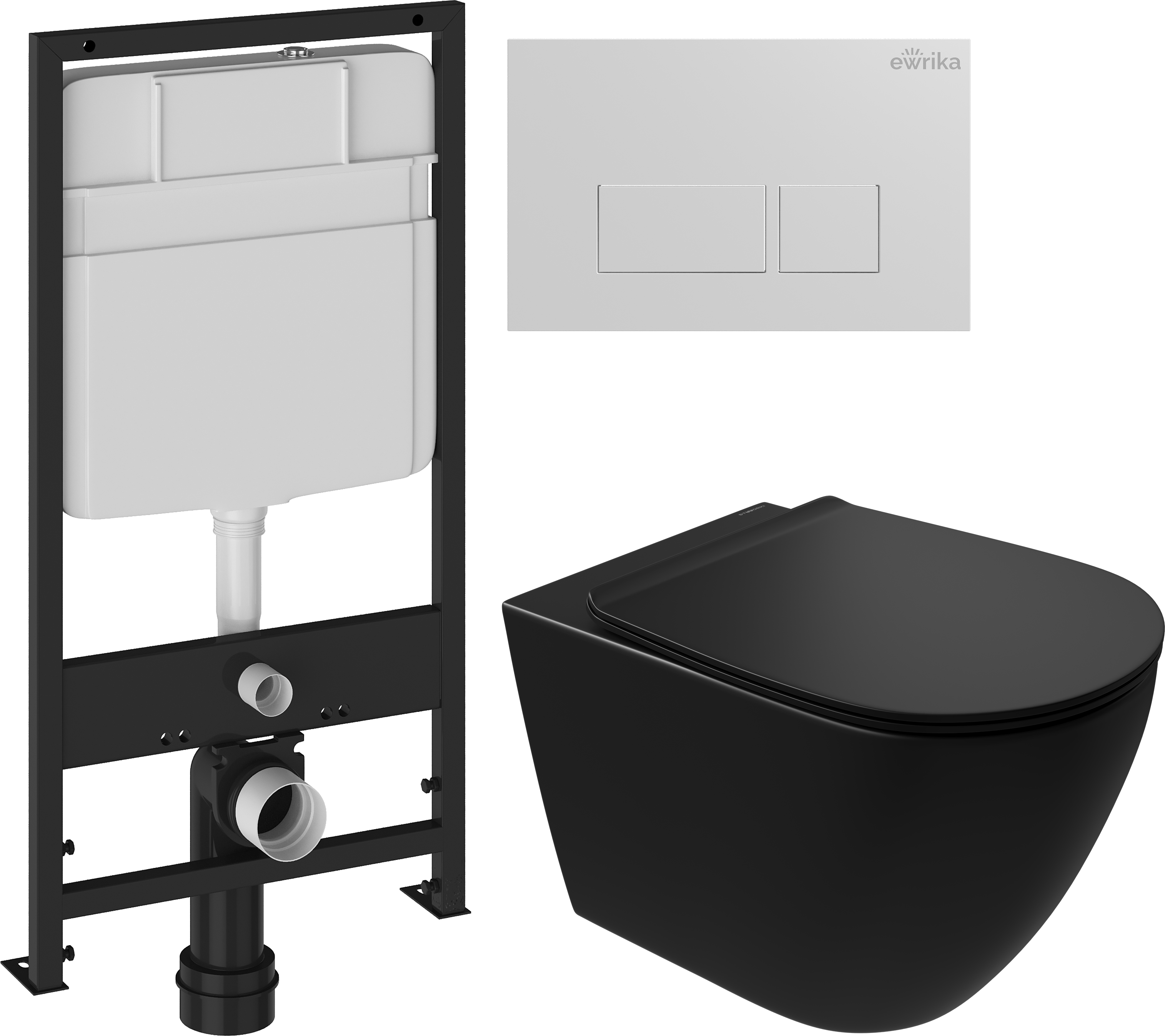 Комплект 3 в 1 Унитаз подвесной STWORKI Готланд S13401BK безободковый, с микролифтом, глянцевый черный, антивсплеск + Инсталляция EWRIKA ProLT 0026-2020 + Кнопка 0042