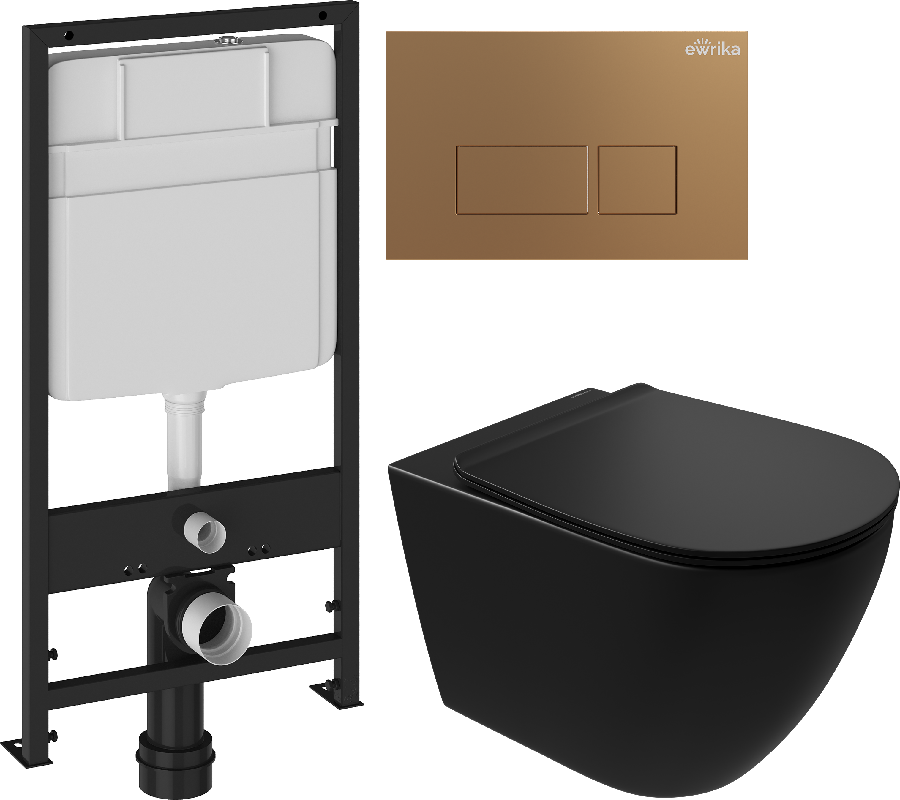 Комплект 3 в 1 Унитаз подвесной STWORKI Готланд S13401BK безободковый, с микролифтом, глянцевый черный, антивсплеск + Инсталляция EWRIKA ProLT 0026-2020 + Кнопка 0043