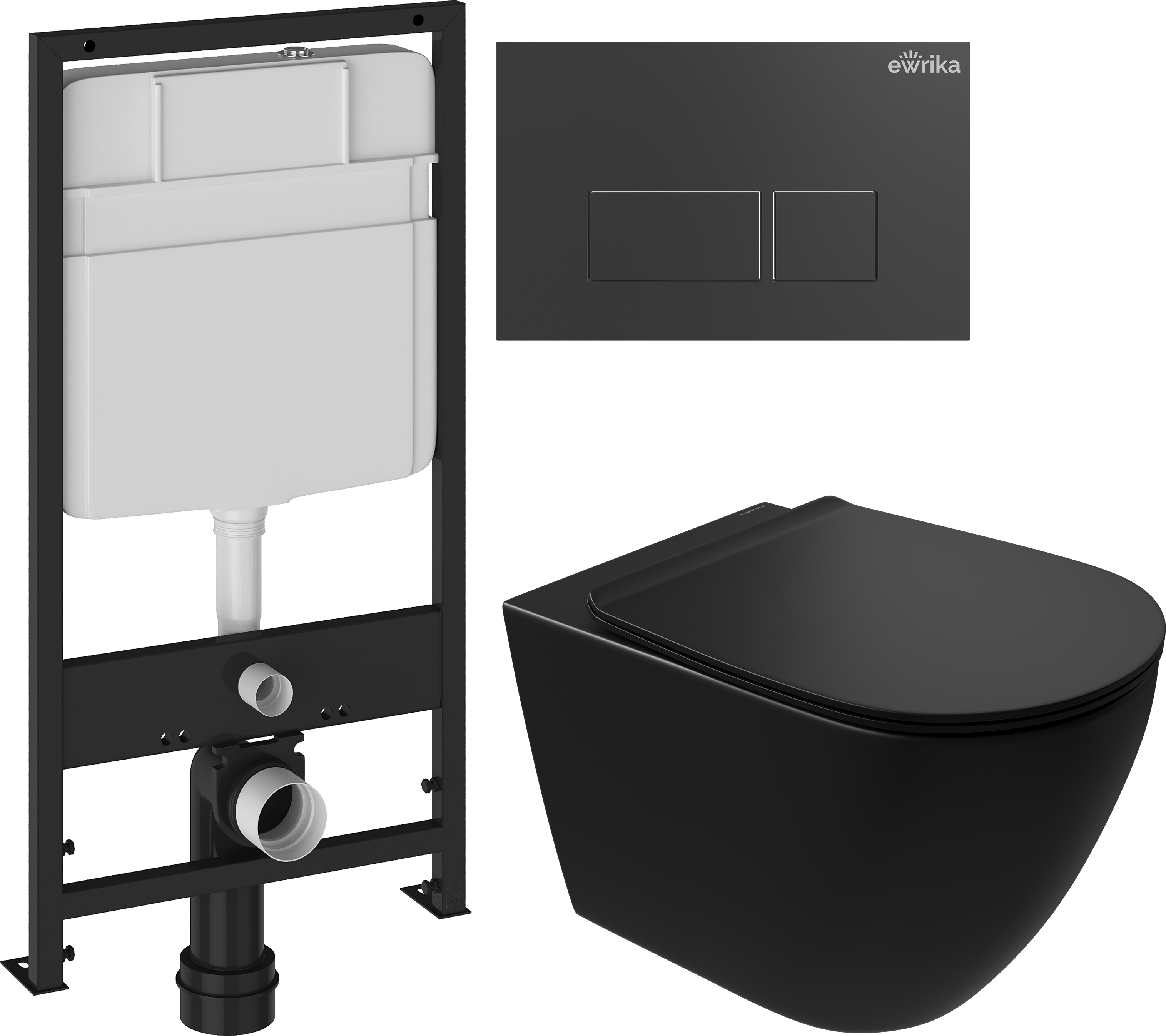 Комплект 3 в 1 Унитаз подвесной STWORKI Готланд S13401BK безободковый, с микролифтом, глянцевый черный, антивсплеск + Инсталляция EWRIKA ProLT 0026-2020 + Кнопка 0044