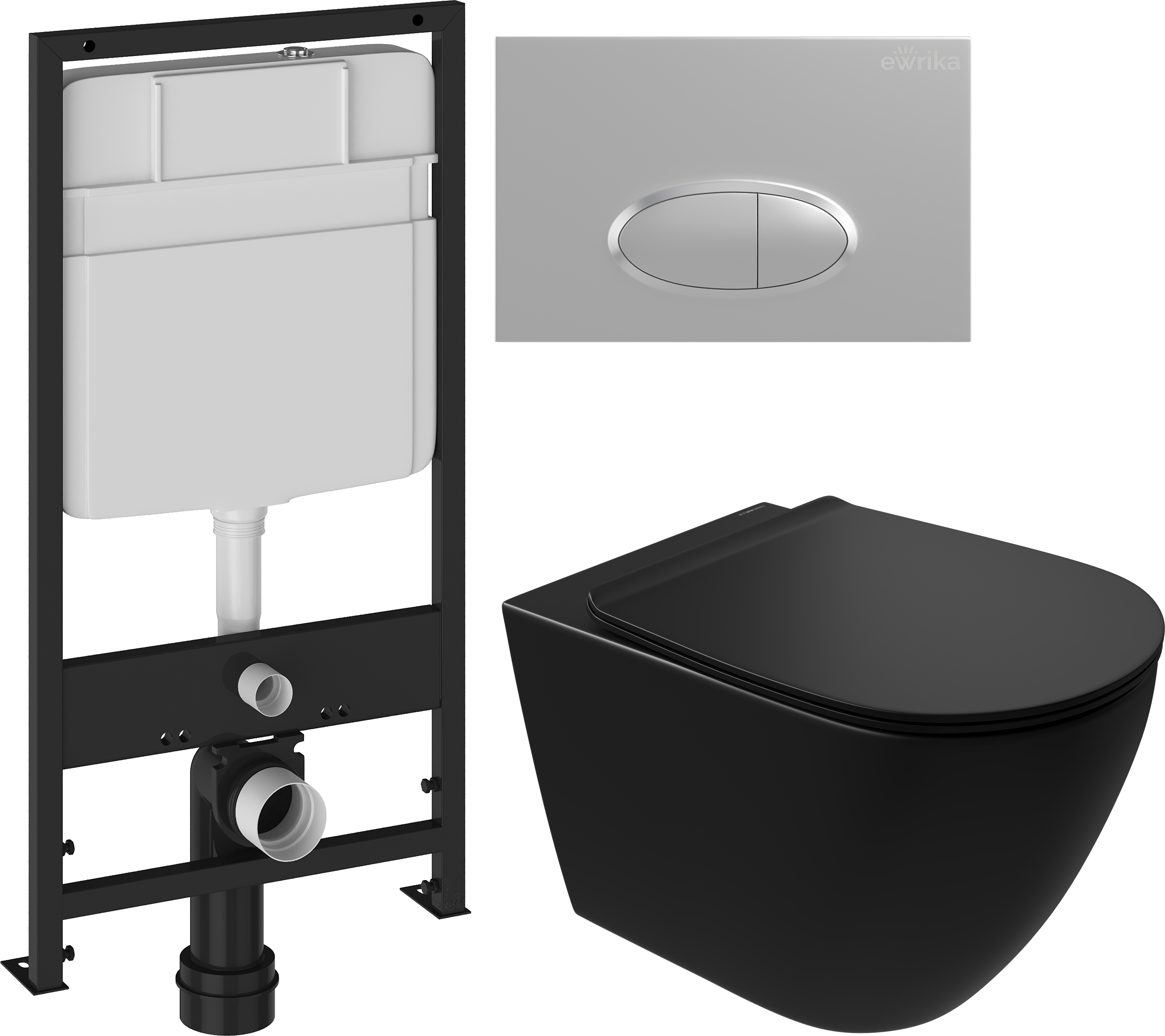 Комплект 3 в 1 Унитаз подвесной STWORKI Готланд S13401BK безободковый, с микролифтом, глянцевый черный, антивсплеск + Инсталляция EWRIKA ProLT 0026-2020 + Кнопка 0050