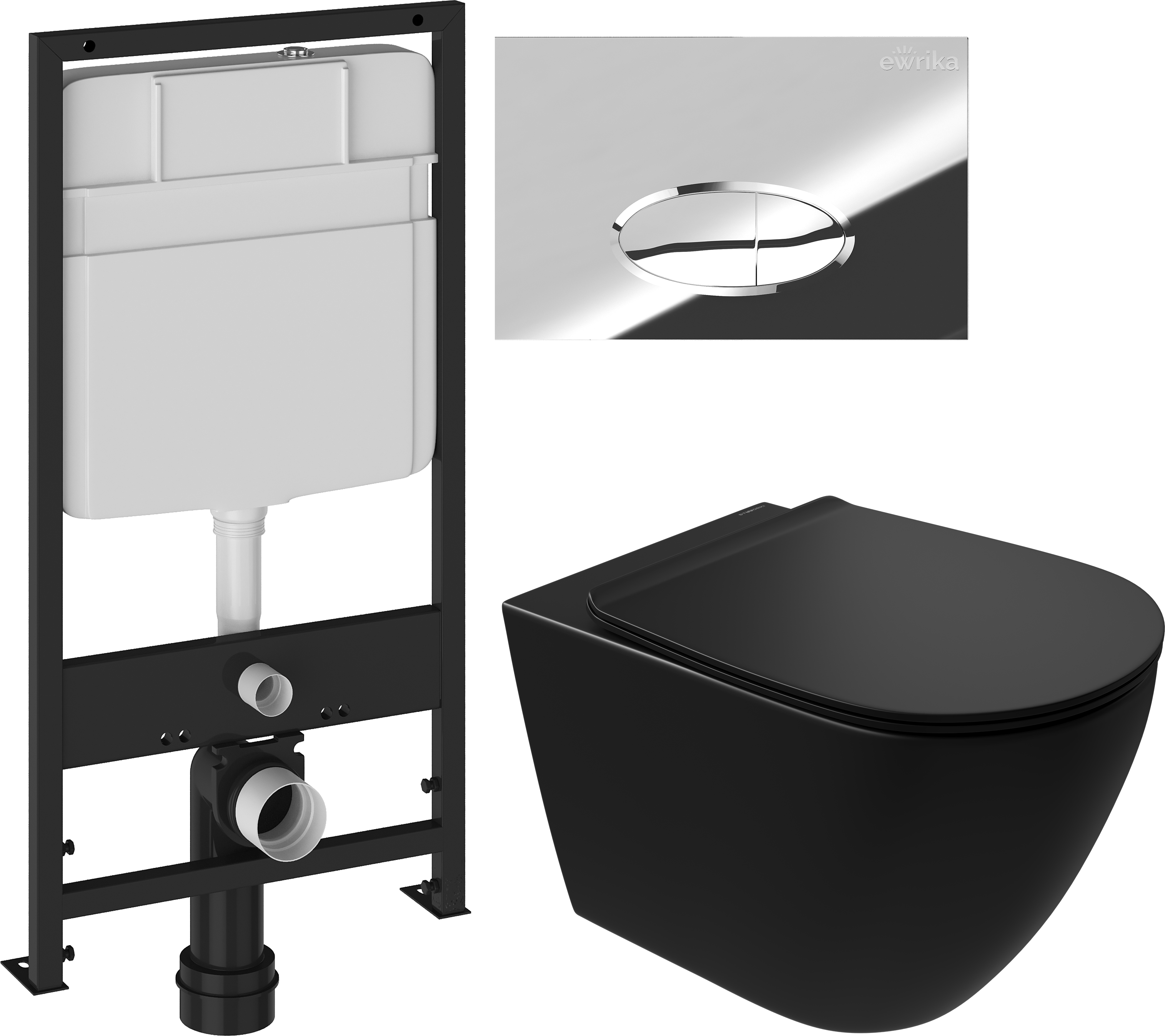 Комплект 3 в 1 Унитаз подвесной STWORKI Готланд S13401BK безободковый, с микролифтом, глянцевый черный, антивсплеск + Инсталляция EWRIKA ProLT 0026-2020 + Кнопка 0051