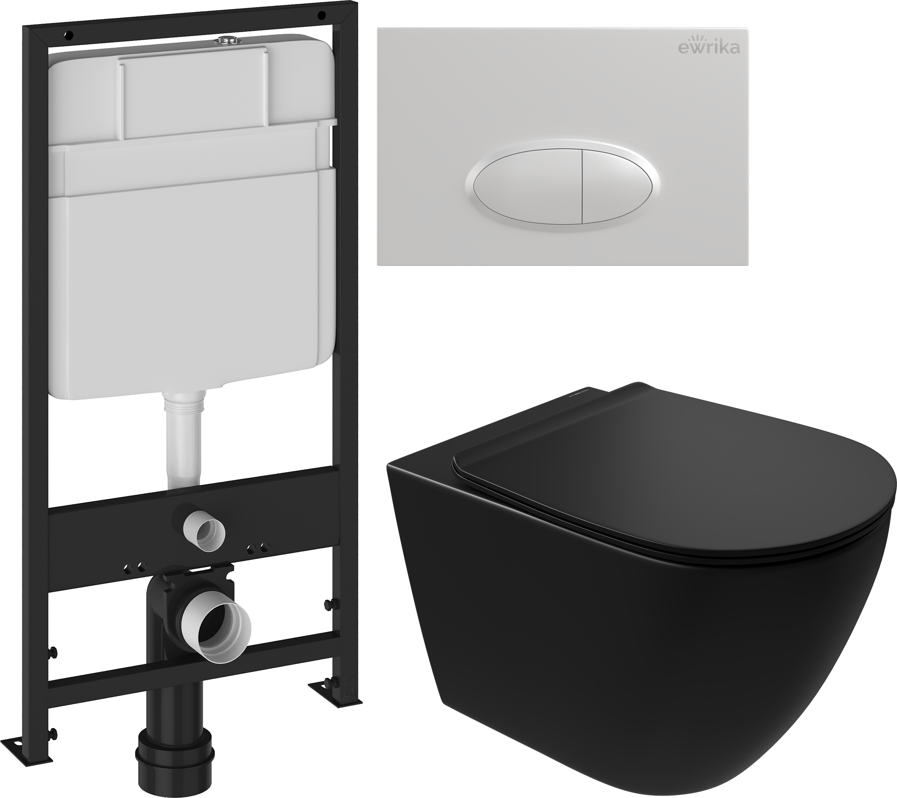 Комплект 3 в 1 Унитаз подвесной STWORKI Готланд S13401BK безободковый, с микролифтом, глянцевый черный, антивсплеск + Инсталляция EWRIKA ProLT 0026-2020 + Кнопка 0052