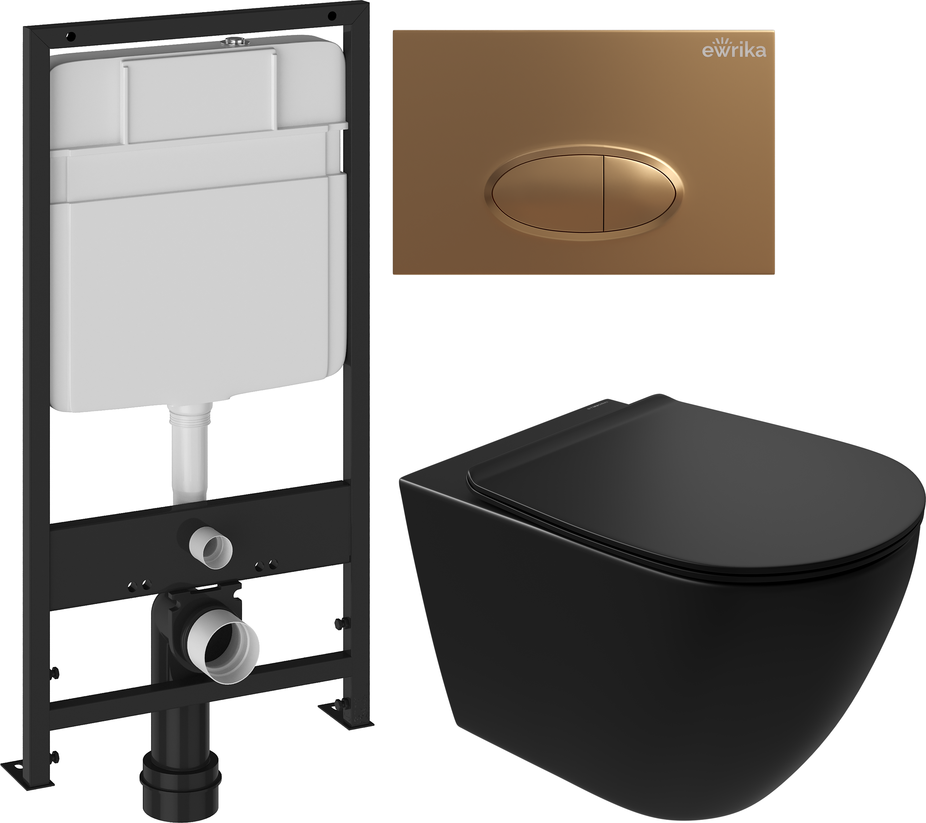 Комплект 3 в 1 Унитаз подвесной STWORKI Готланд S13401BK безободковый, с микролифтом, глянцевый черный, антивсплеск + Инсталляция EWRIKA ProLT 0026-2020 + Кнопка 0053