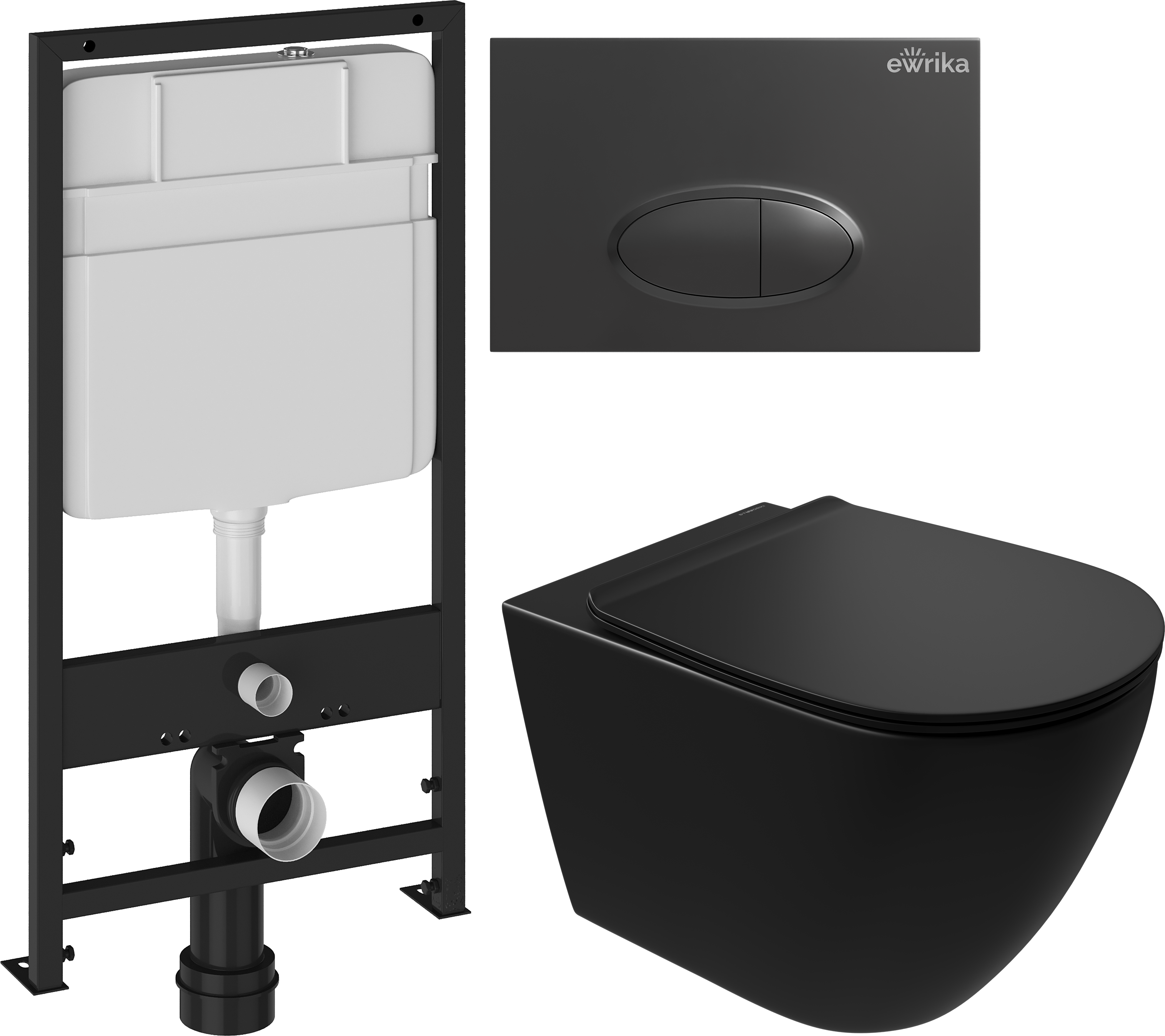 Комплект 3 в 1 Унитаз подвесной STWORKI Готланд S13401BK безободковый, с микролифтом, глянцевый черный, антивсплеск + Инсталляция EWRIKA ProLT 0026-2020 + Кнопка 0054