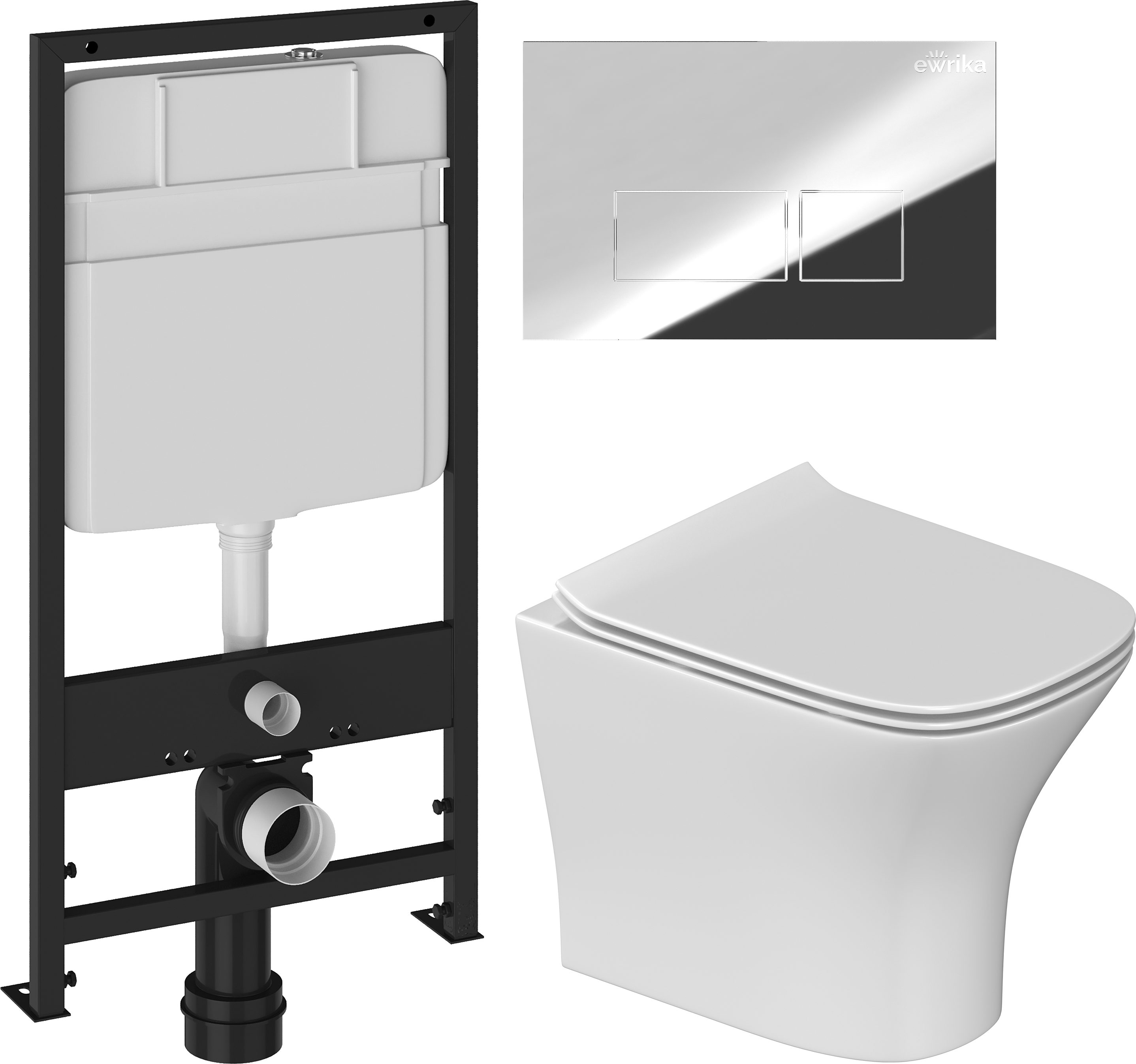 Комплект 3 в 1 Унитаз подвесной STWORKI Олланд S01401WH + Инсталляция EWRIKA ProLT 0026-2020 + Кнопка 0041 цвет хром