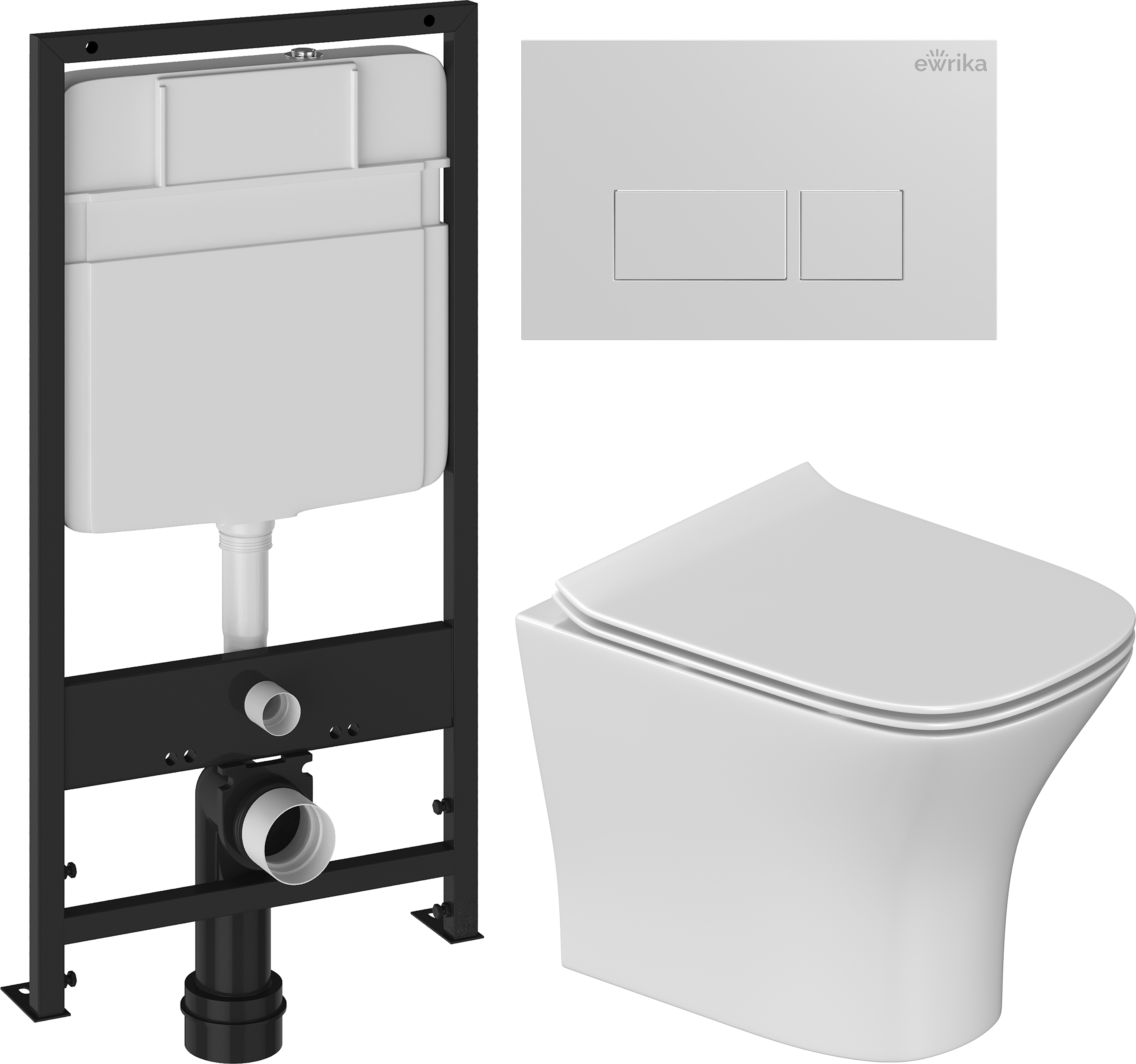 Комплект 3 в 1 Унитаз подвесной STWORKI Олланд S01401WH + Инсталляция EWRIKA ProLT 0026-2020 + Кнопка 0042 цвет белый