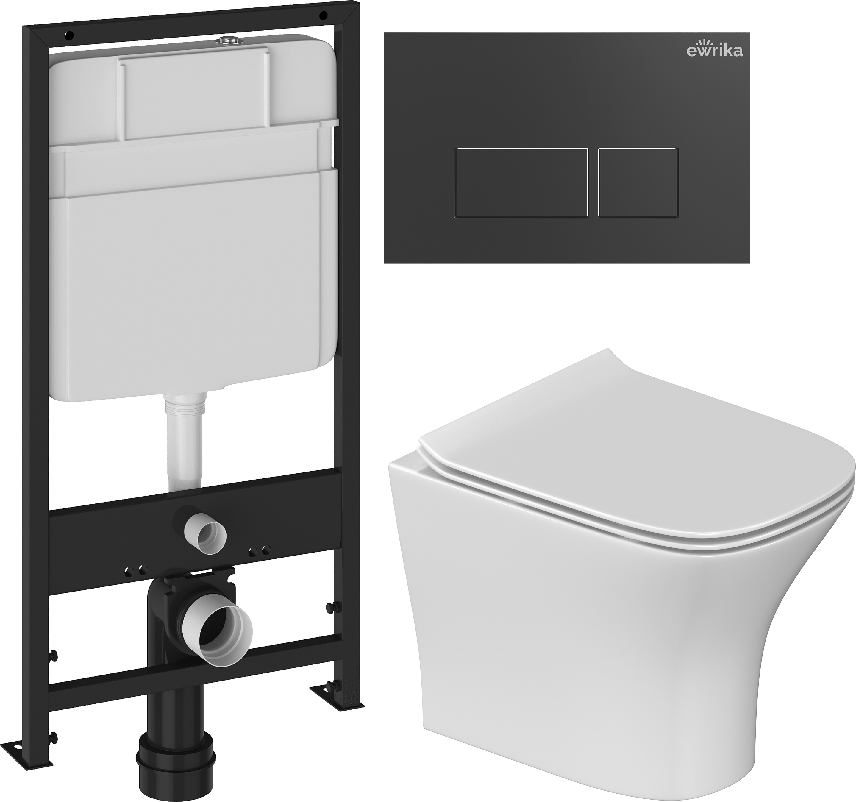 Комплект 3 в 1 Унитаз подвесной STWORKI Олланд S01401WH + Инсталляция EWRIKA ProLT 0026-2020 + Кнопка 0044 цвет матовый черный