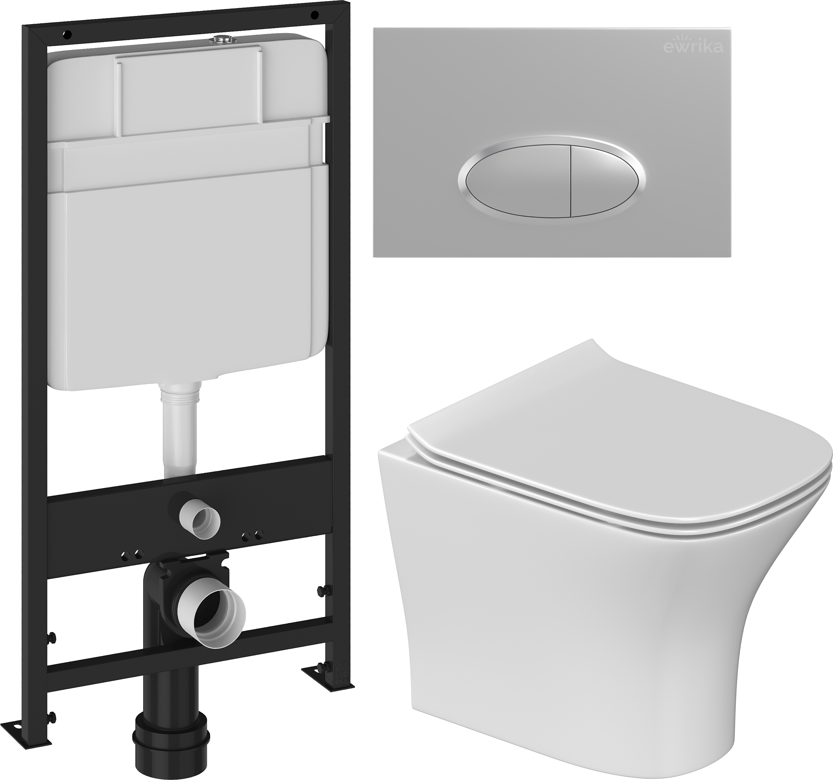Комплект 3 в 1 Унитаз подвесной STWORKI Олланд S01401WH + Инсталляция EWRIKA ProLT 0026-2020 + Кнопка 0050 цвет матовый хром