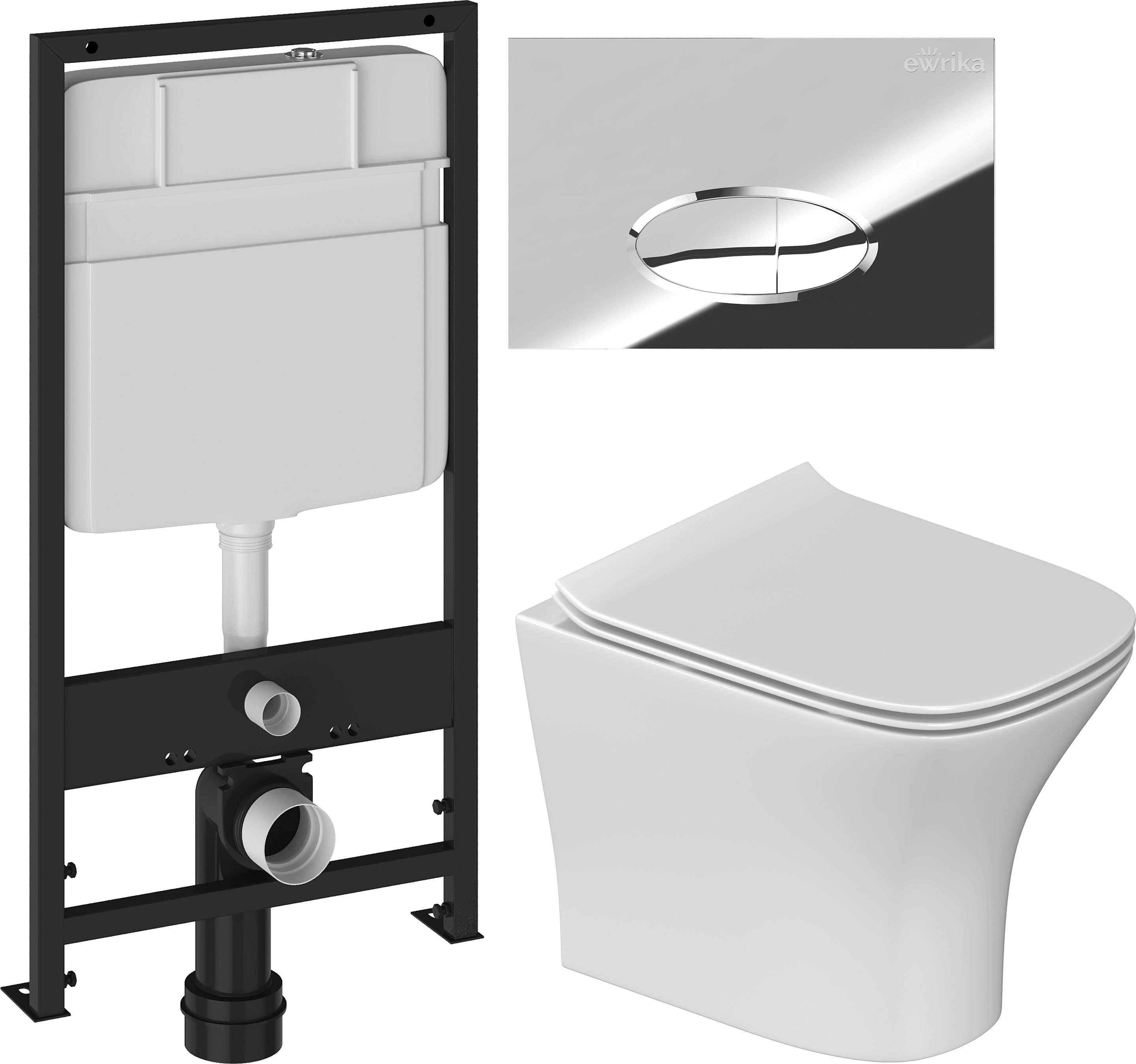 Комплект 3 в 1 Унитаз подвесной STWORKI Олланд S01401WH + Инсталляция EWRIKA ProLT 0026-2020 + Кнопка 0051 цвет хром
