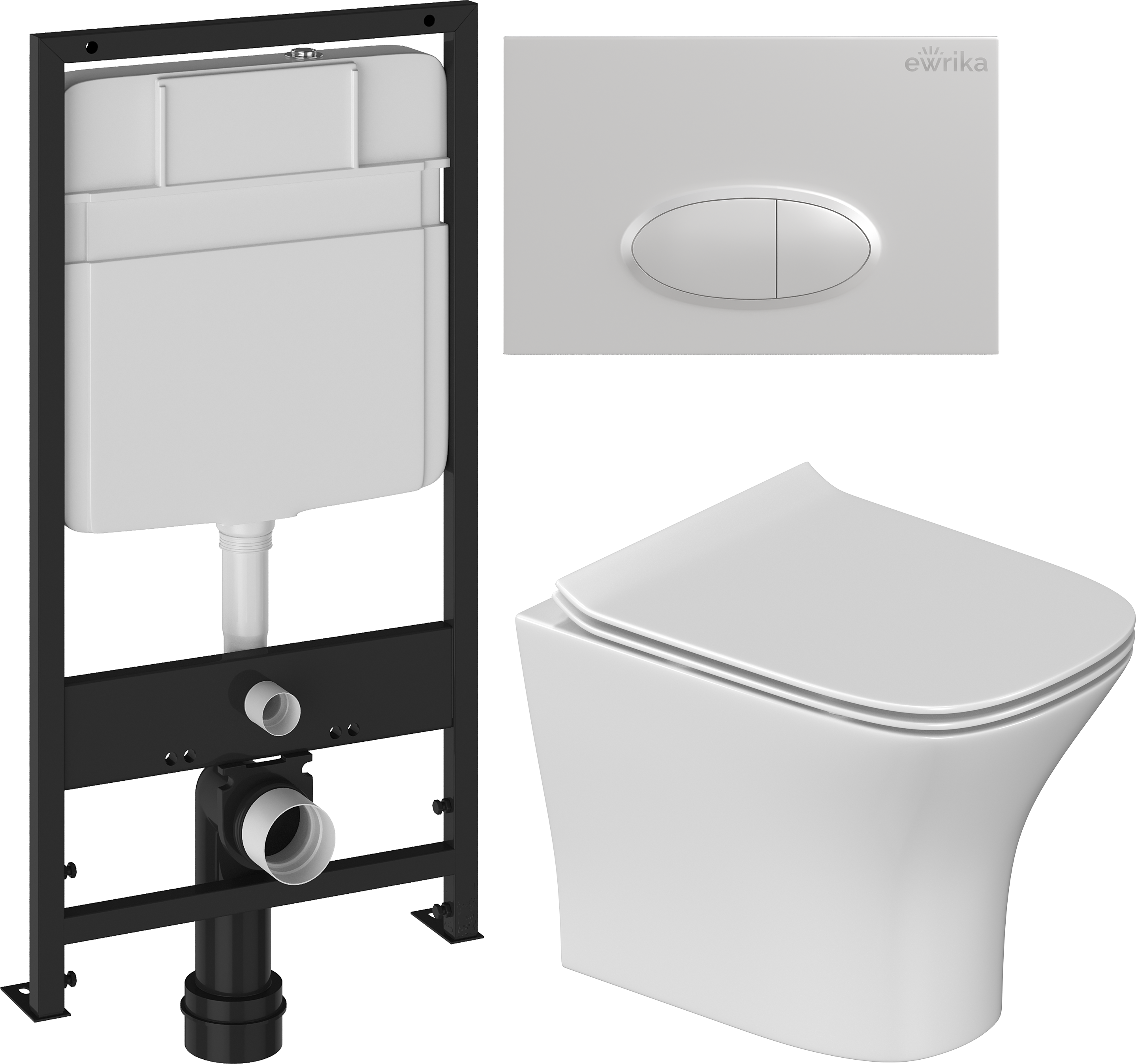 Комплект 3 в 1 Унитаз подвесной STWORKI Олланд S01401WH + Инсталляция EWRIKA ProLT 0026-2020 + Кнопка 0052 цвет белый