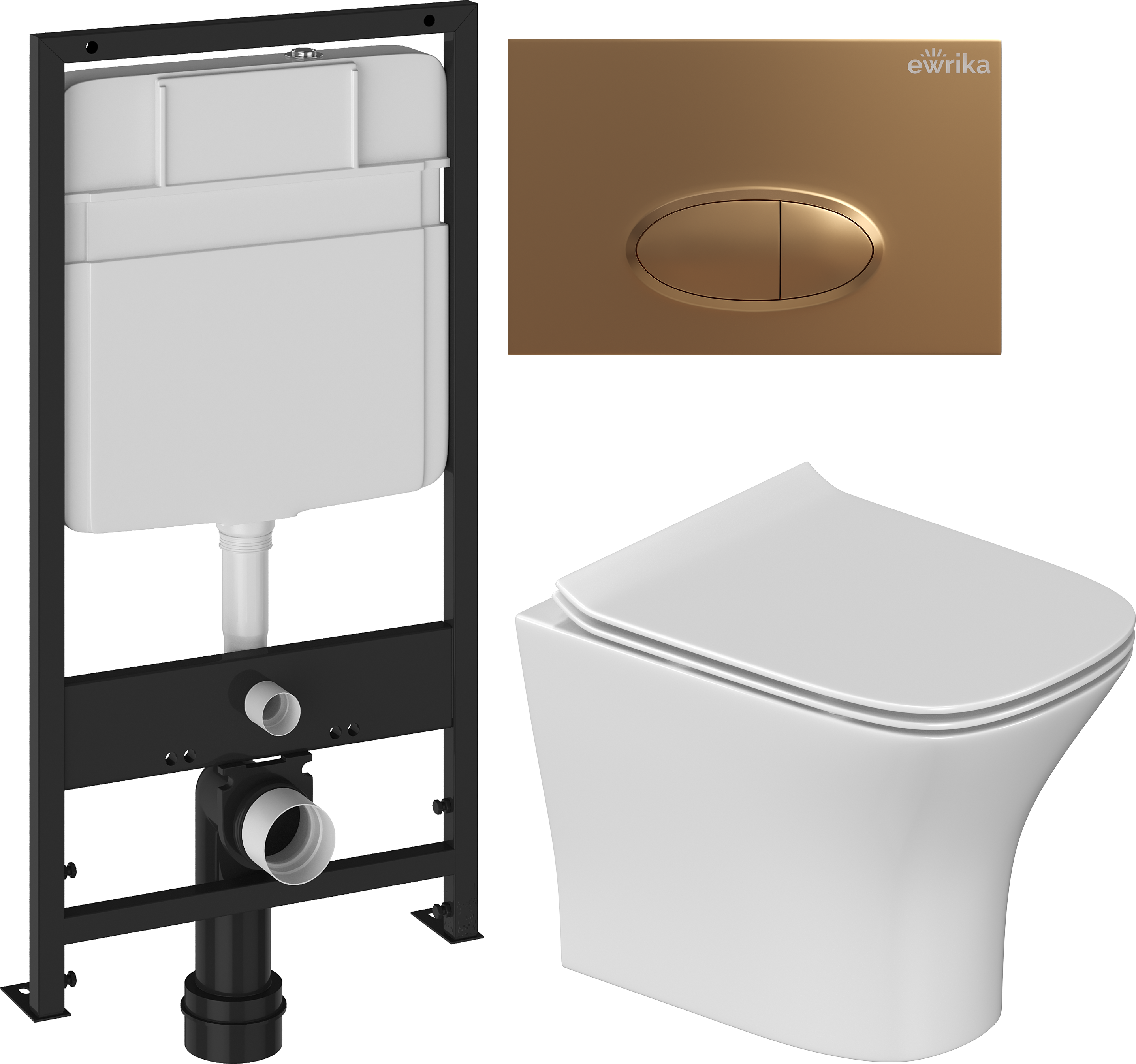 Комплект 3 в 1 Унитаз подвесной STWORKI Олланд S01401WH + Инсталляция EWRIKA ProLT 0026-2020 + Кнопка 0053 цвет матовое золото