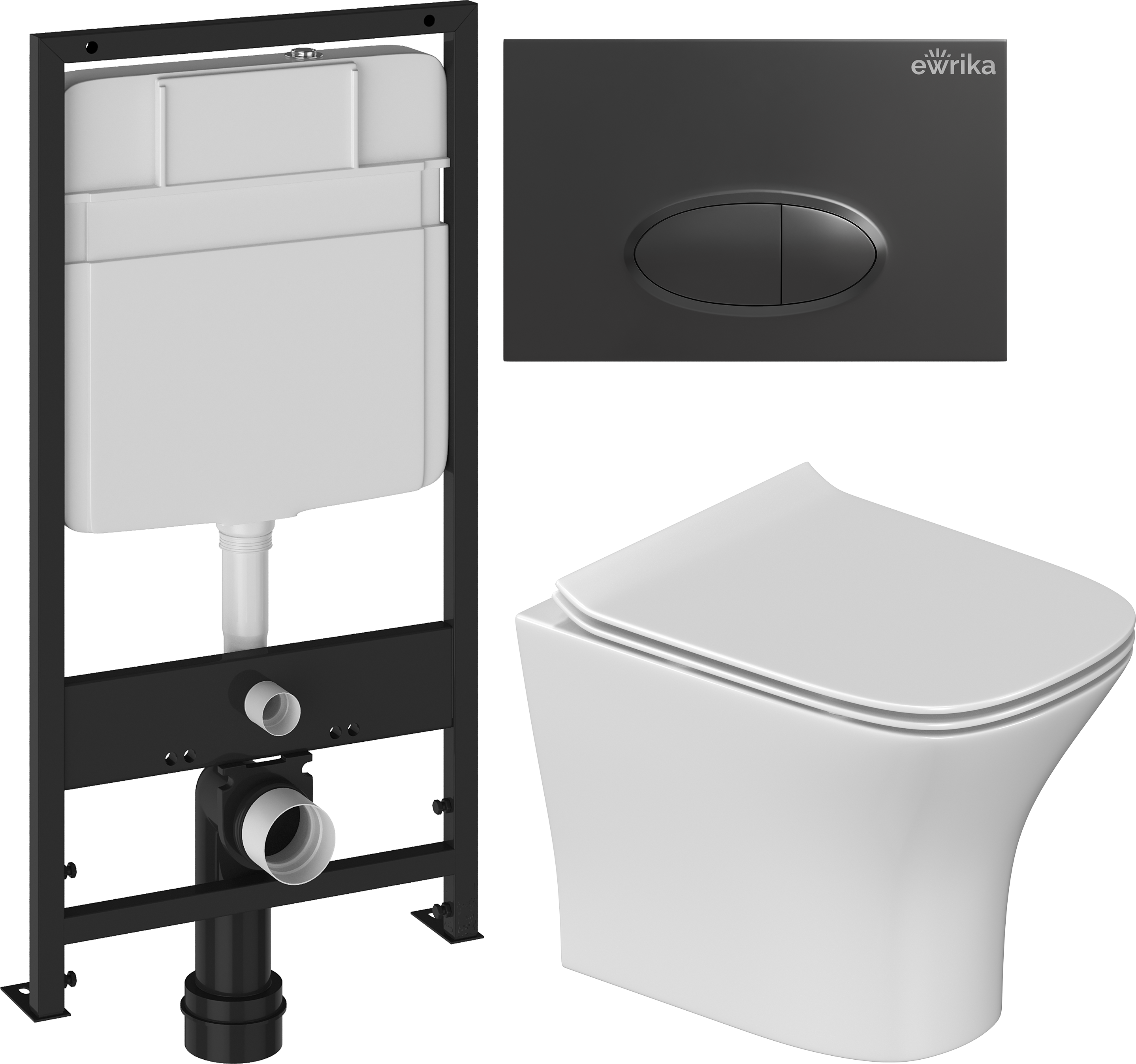 Комплект 3 в 1 Унитаз подвесной STWORKI Олланд S01401WH + Инсталляция EWRIKA ProLT 0026-2020 + Кнопка 0054 цвет матовый черный