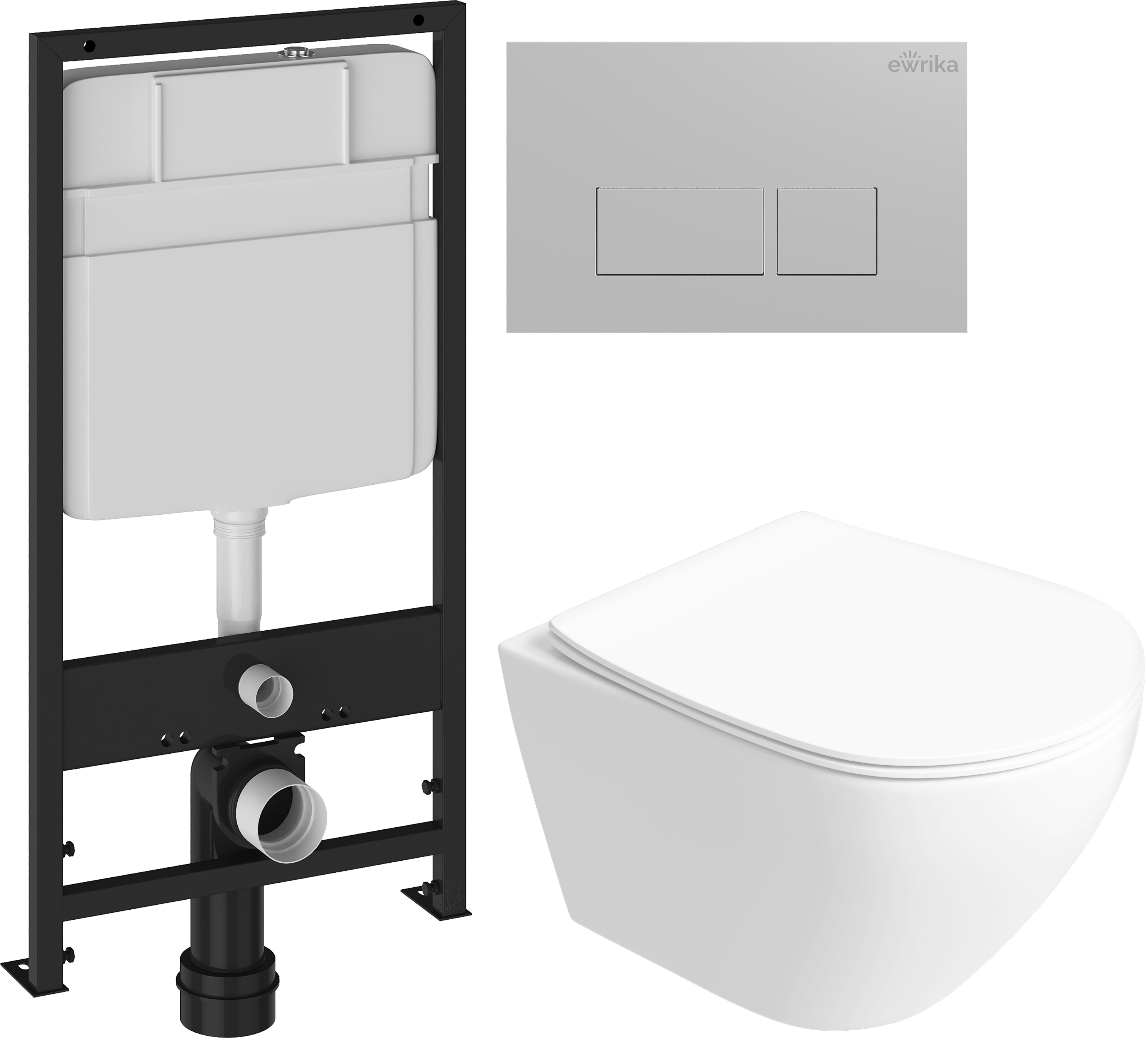 Комплект 5 в 1: Инсталляция EWRIKA ProLT 0026-2020 + Унитаз подвесной STWORKI Кронборг S28401WH безободковый + Сиденье с микролифтом + Кнопка 0040 хром матовый + Крепления