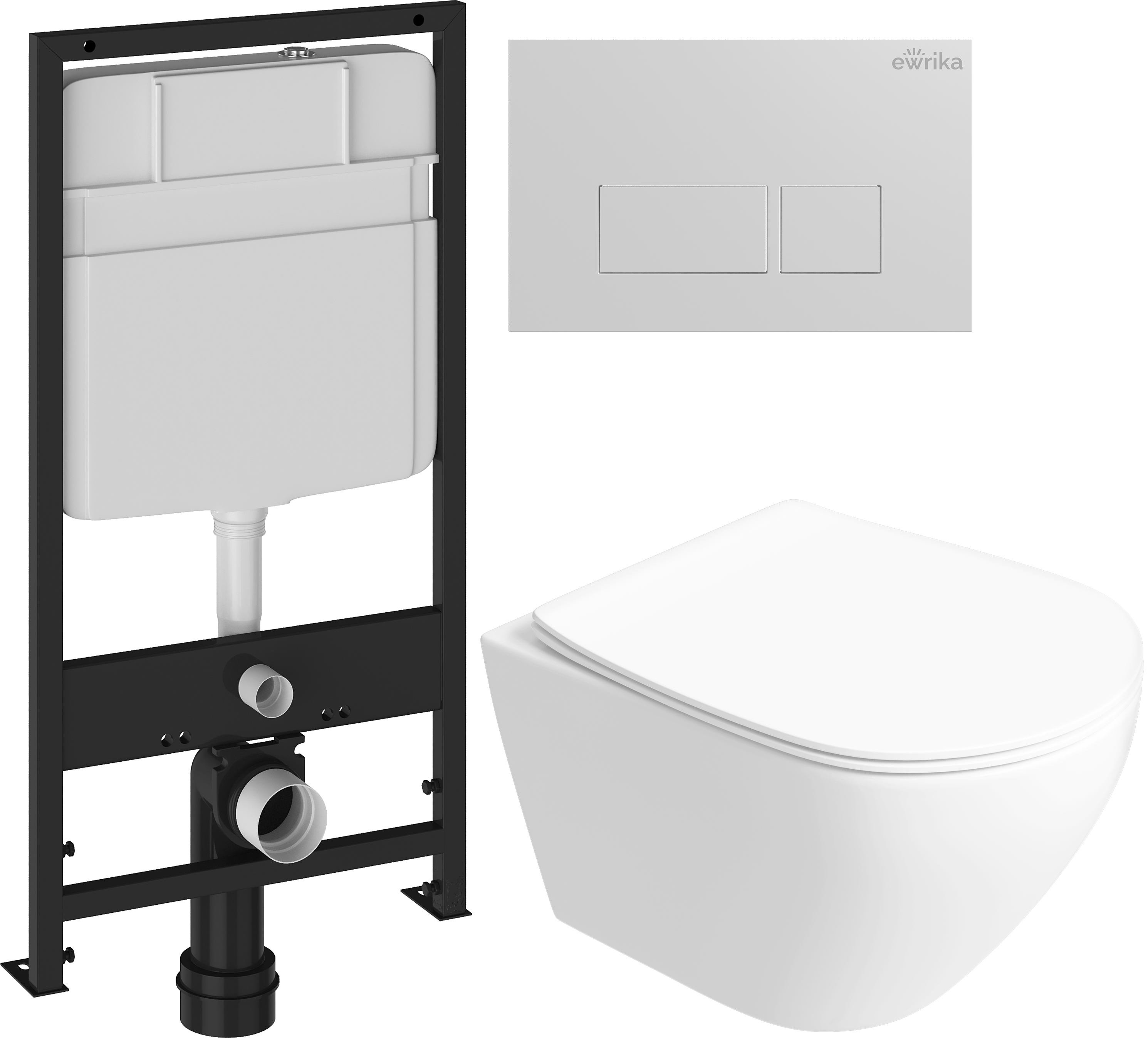 Комплект 5 в 1: Инсталляция EWRIKA ProLT 0026-2020 + Унитаз подвесной STWORKI Кронборг S28401WH безободковый + Сиденье с микролифтом + Кнопка 0042 белая + Крепления