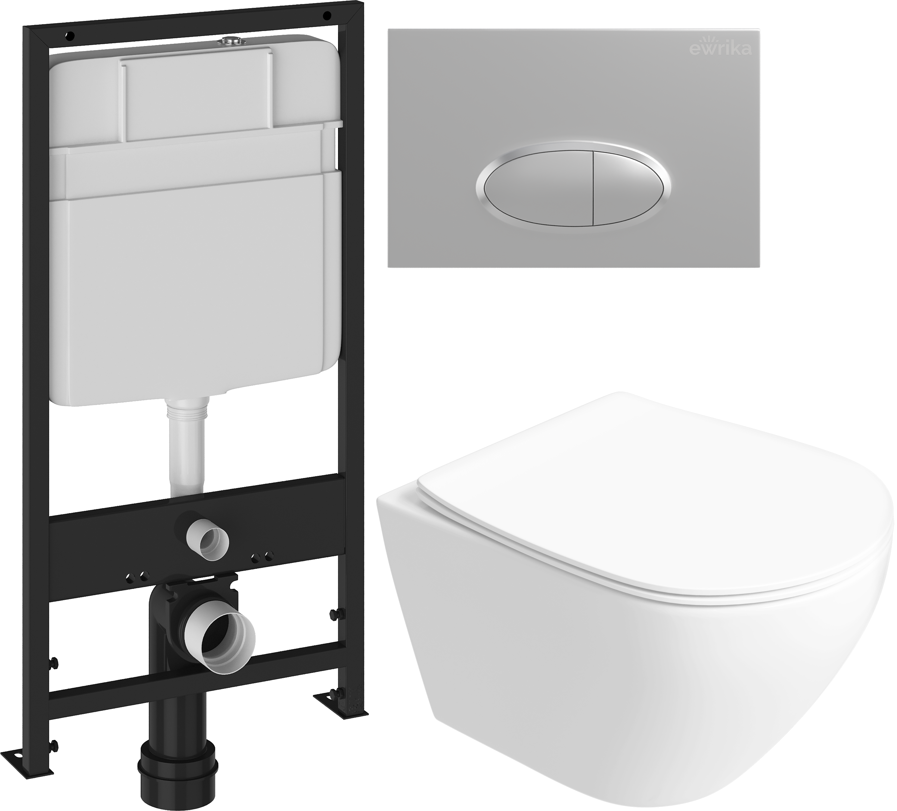 Комплект 5 в 1: Инсталляция EWRIKA ProLT 0026-2020 + Унитаз подвесной STWORKI Кронборг S28401WH безободковый + Сиденье с микролифтом + Кнопка 0050 хром матовый + Крепления