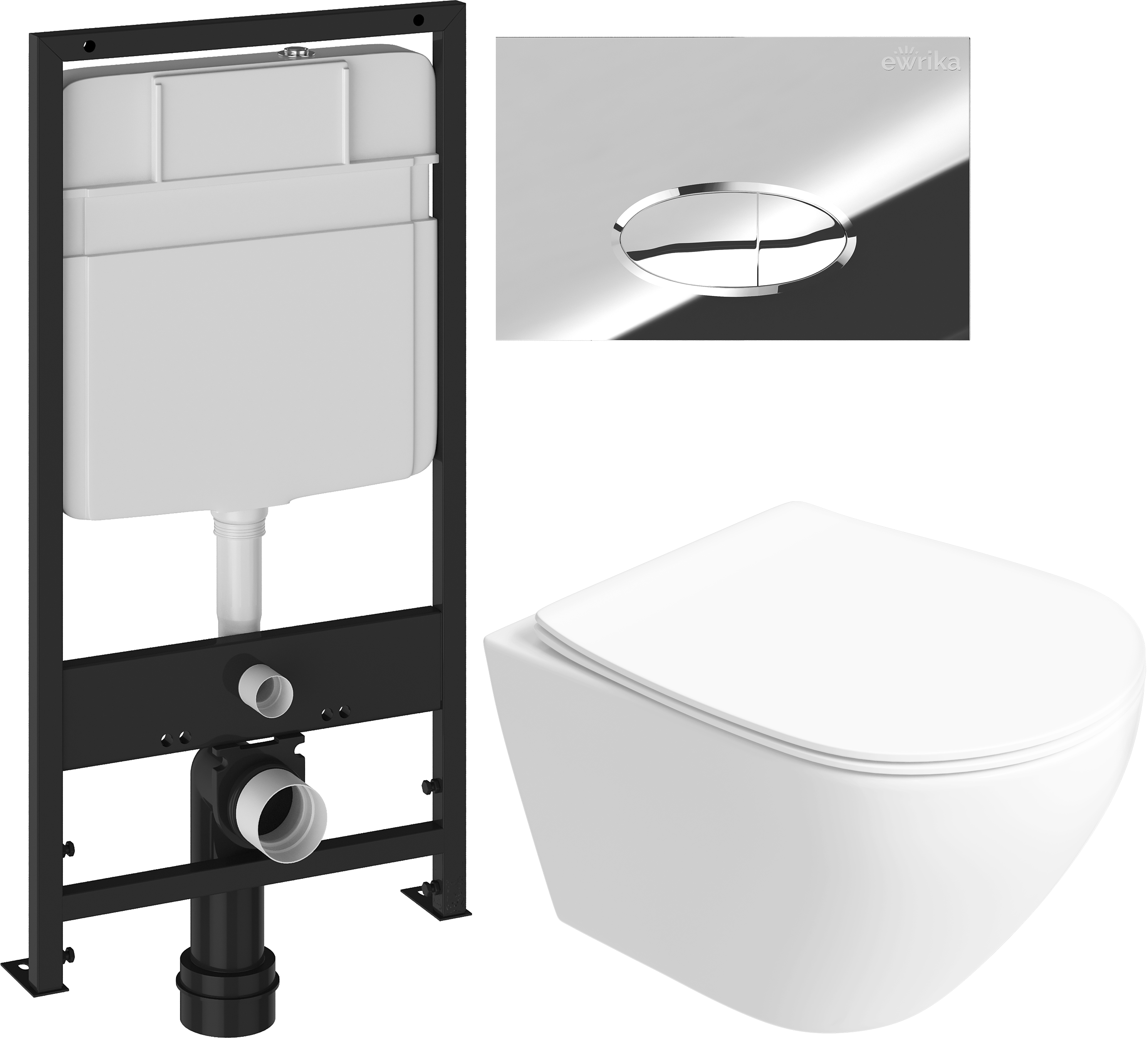 Комплект 5 в 1: Инсталляция EWRIKA ProLT 0026-2020 + Унитаз подвесной STWORKI Кронборг S28401WH безободковый + Сиденье с микролифтом + Кнопка 0051 хром + Крепления