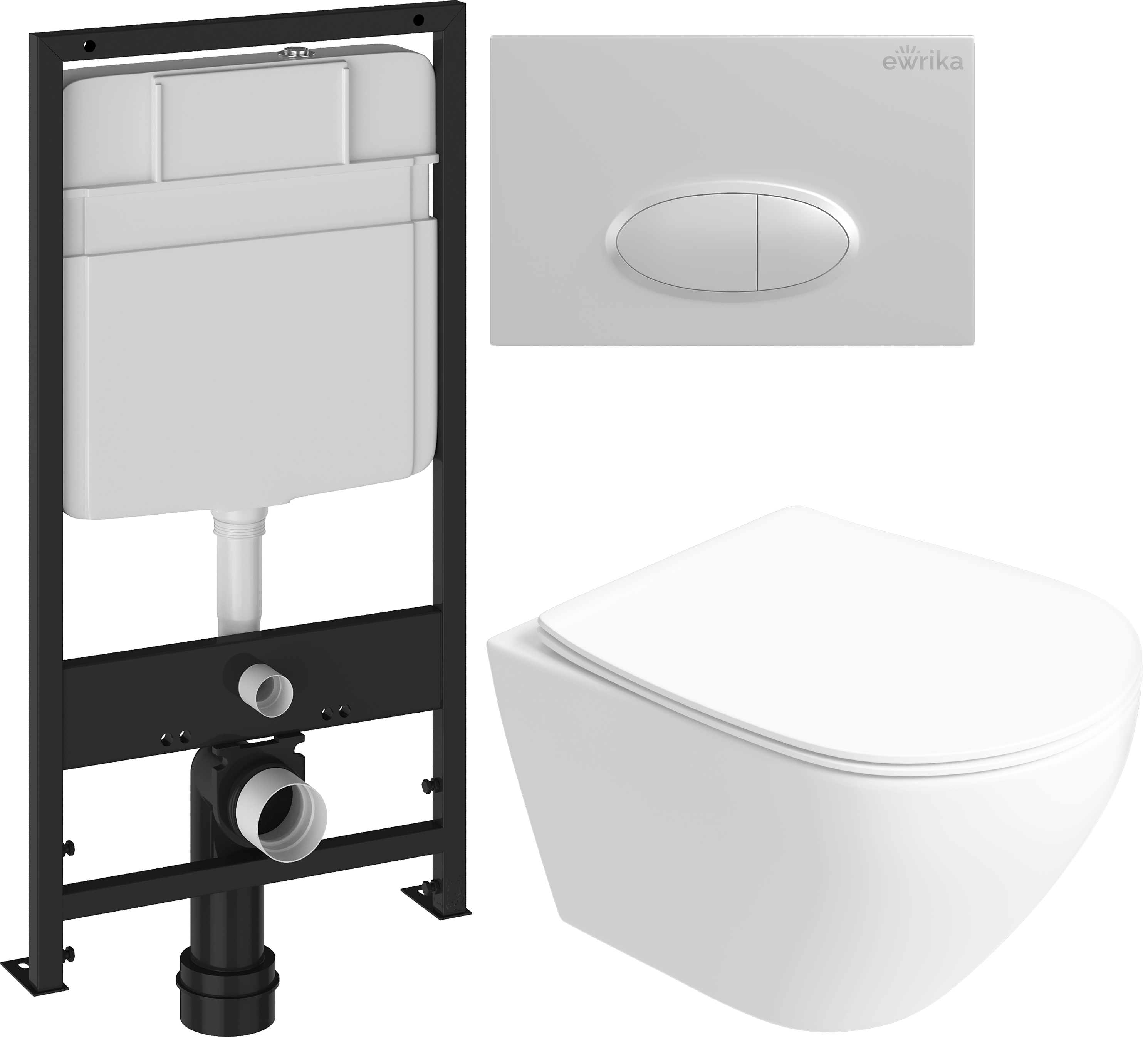 Комплект 5 в 1: Инсталляция EWRIKA ProLT 0026-2020 + Унитаз подвесной STWORKI Кронборг S28401WH безободковый + Сиденье с микролифтом + Кнопка 0052 белая + Крепления