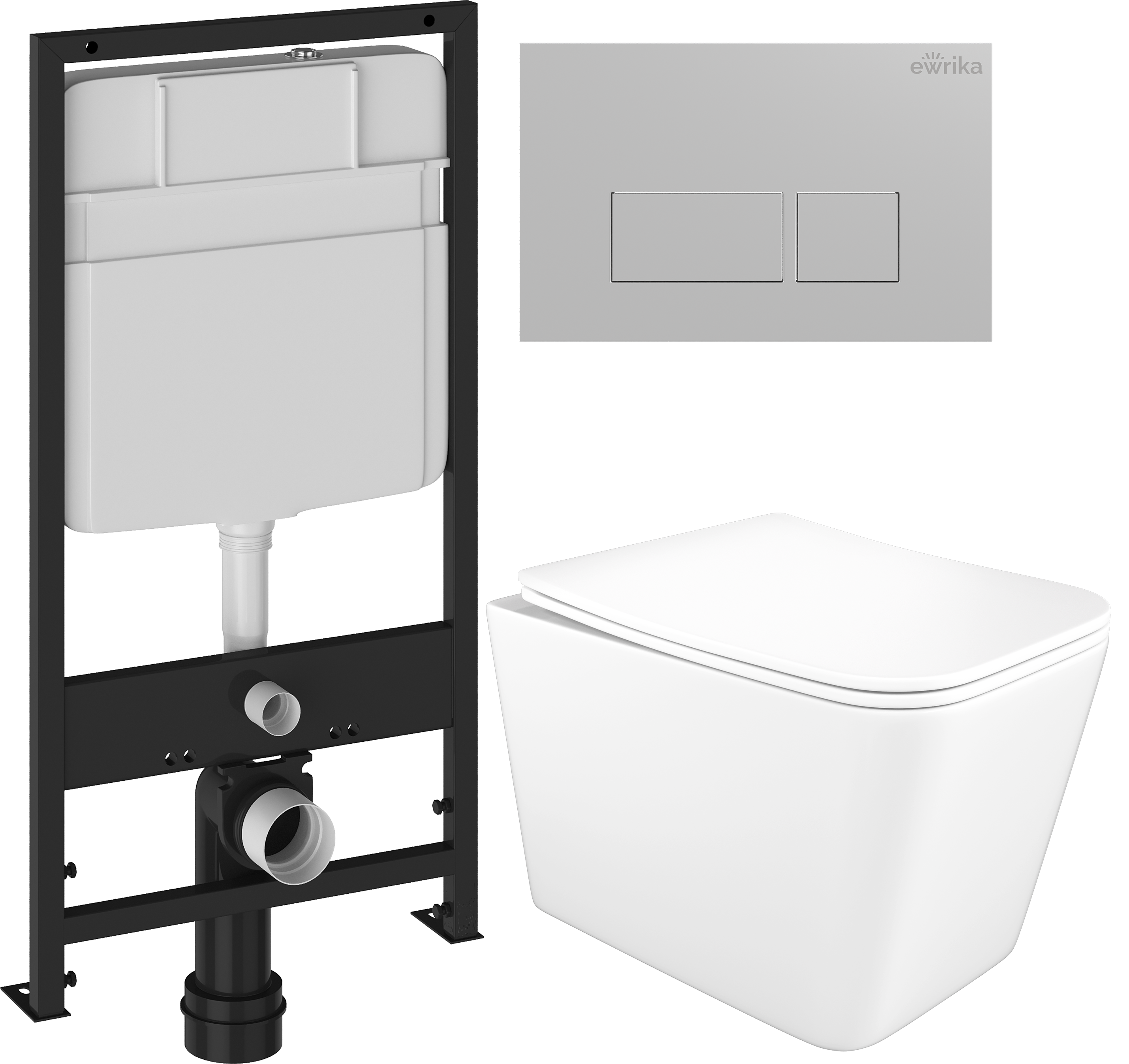 Комплект 3 в 1 Унитаз подвесной STWORKI Молде S23401WH, безободковый, с микролифтом, антивсплеск + Инсталляция EWRIKA ProLT 0026-2020 + Кнопка 0040 цвет матовый хром
