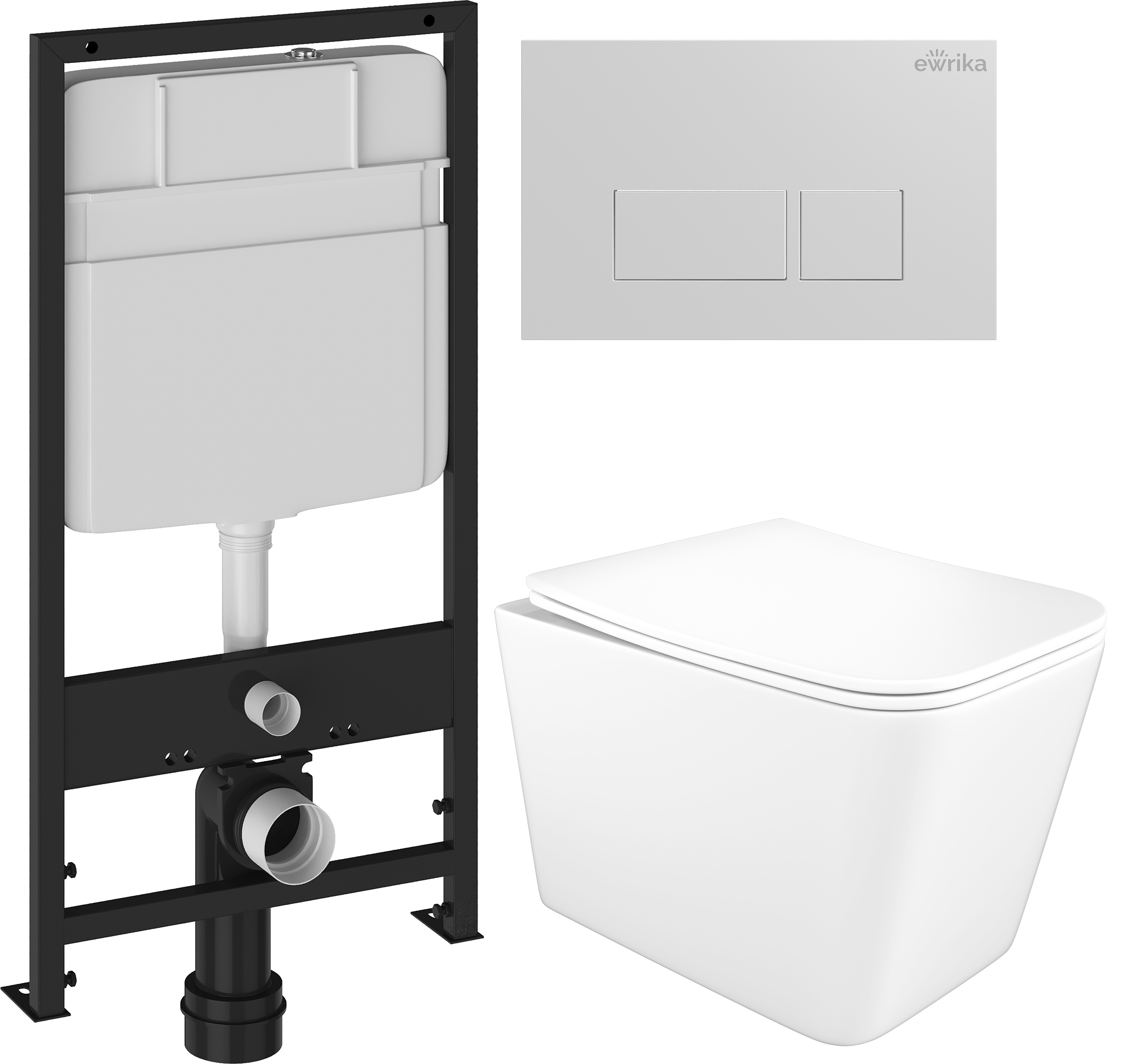 Комплект 3 в 1 Унитаз подвесной STWORKI Молде S23401WH, безободковый, с микролифтом, антивсплеск + Инсталляция EWRIKA ProLT 0026-2020 + Кнопка 0042 цвет белый