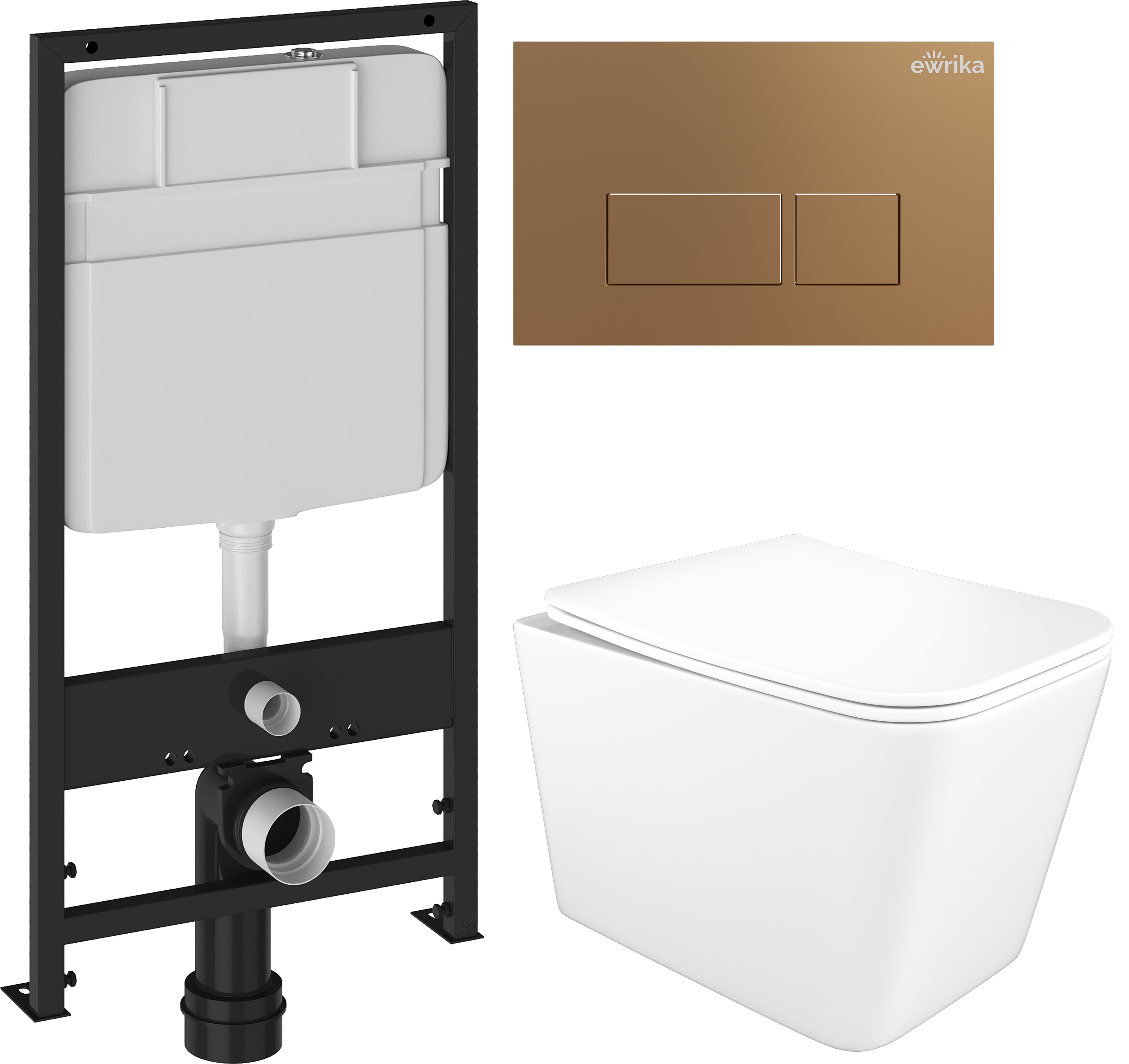 Комплект 3 в 1 Унитаз подвесной STWORKI Молде S23401WH безободковый, с микролифтом, антивсплеск + Инсталляция EWRIKA ProLT 0026-2020 + Кнопка 0043