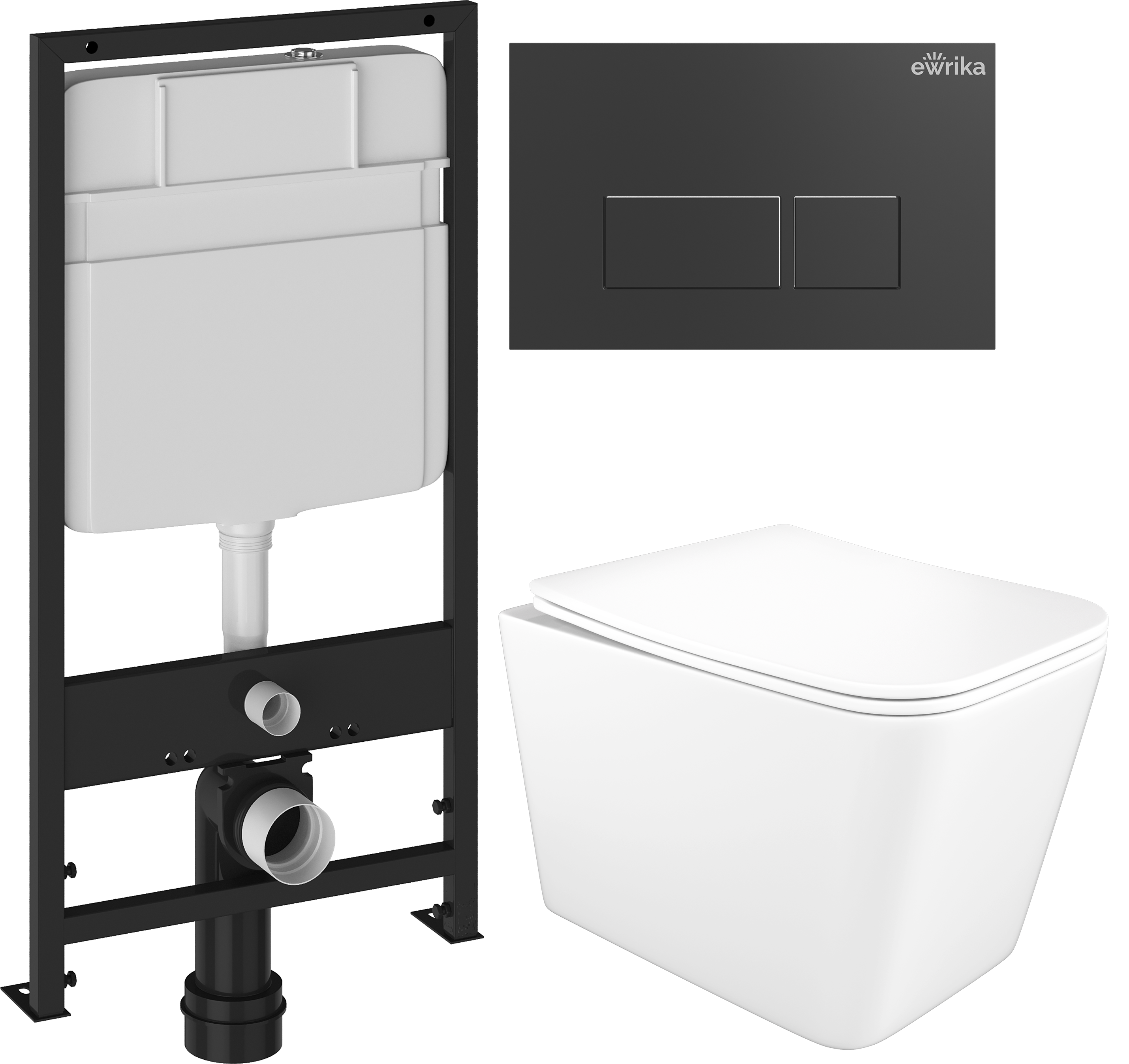 Комплект 3 в 1 Унитаз подвесной STWORKI Молде S23401WH, безободковый, с микролифтом, антивсплеск + Инсталляция EWRIKA ProLT 0026-2020 + Кнопка 0044 цвет матовый черный