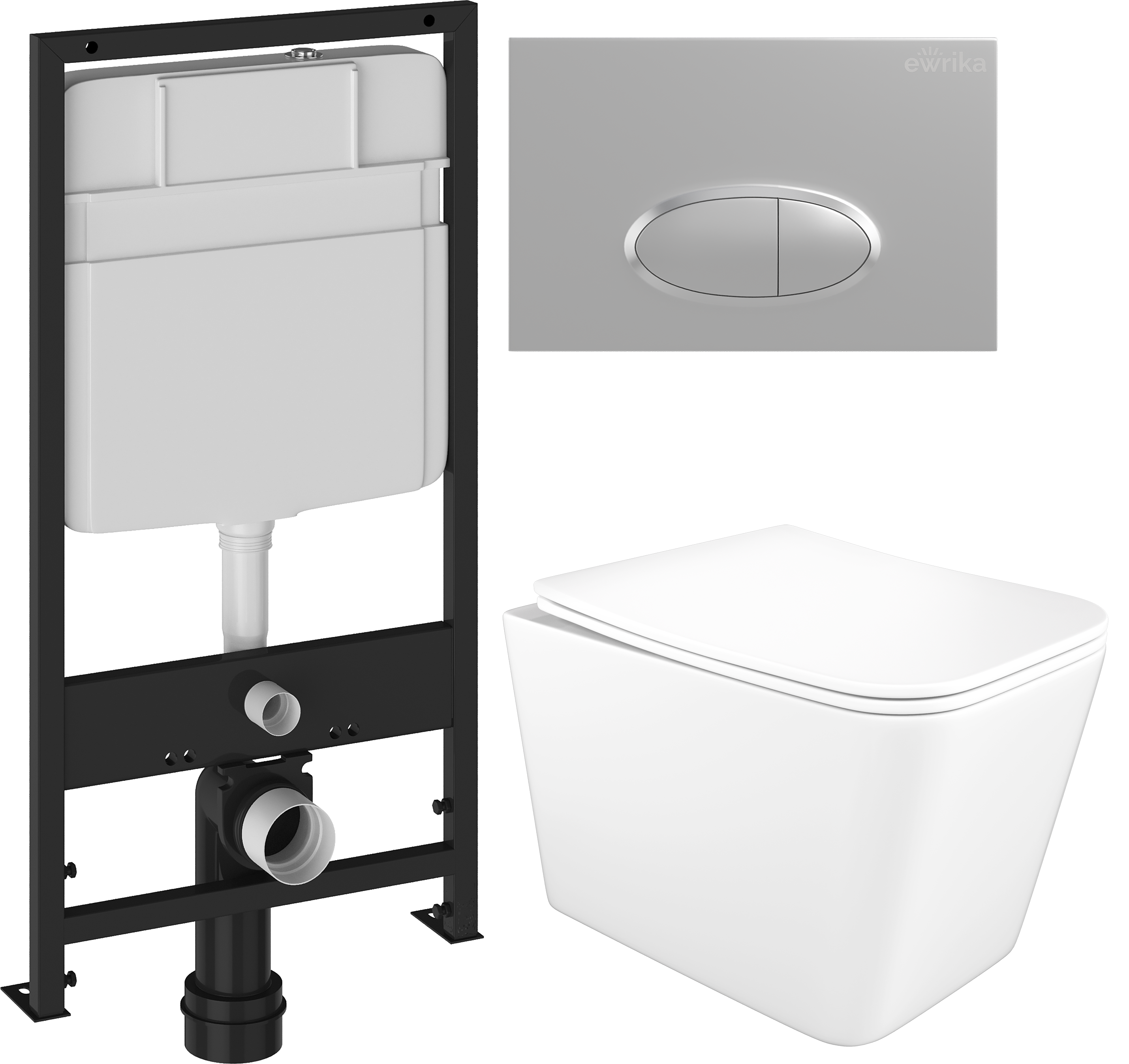 Комплект 3 в 1 Унитаз подвесной STWORKI Молде S23401WH, безободковый, с микролифтом, антивсплеск + Инсталляция EWRIKA ProLT 0026-2020 + Кнопка 0050 цвет матовый хром