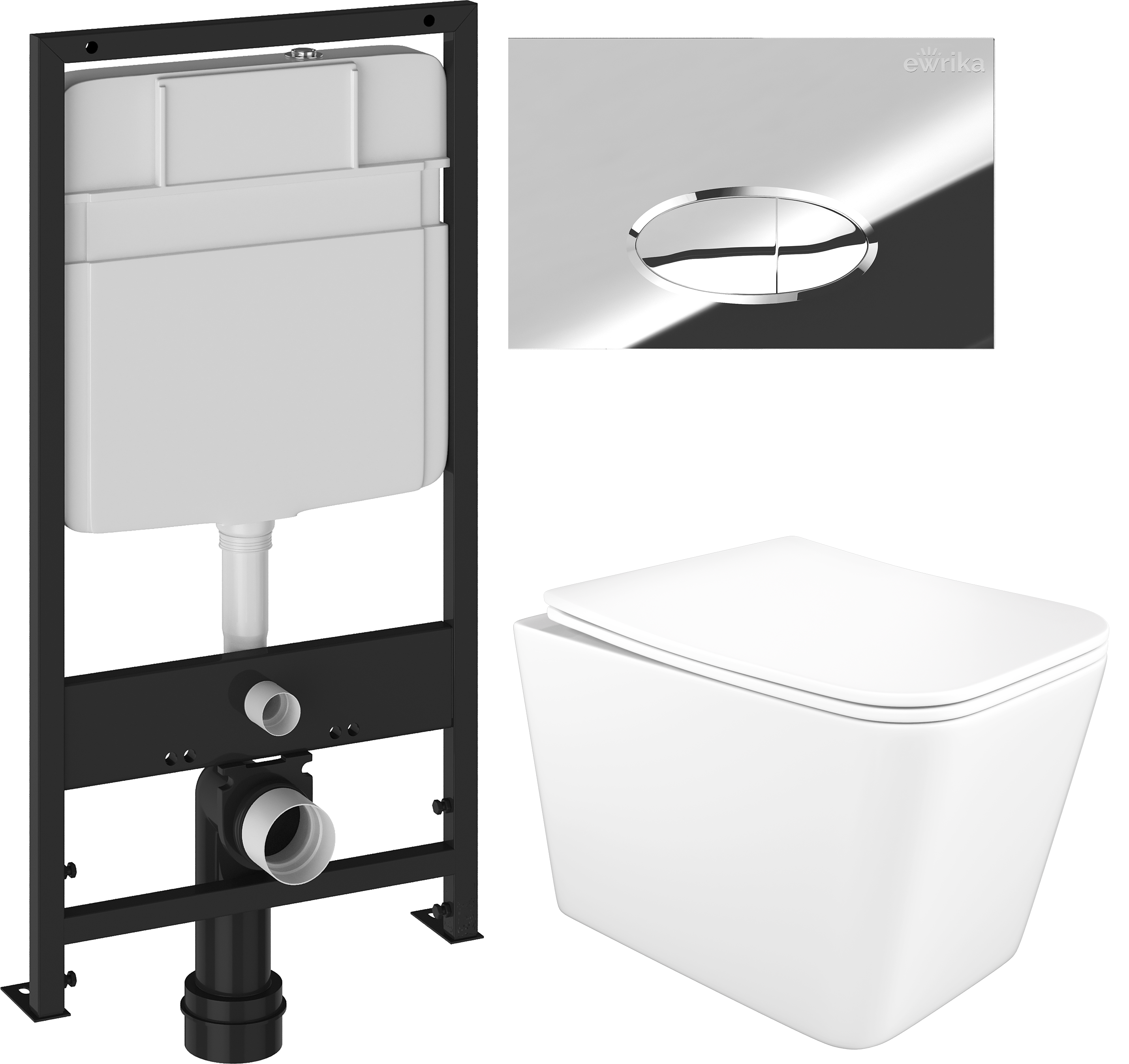 Комплект 3 в 1 Унитаз подвесной STWORKI Молде S23401WH, безободковый, с микролифтом, антивсплеск + Инсталляция EWRIKA ProLT 0026-2020 + Кнопка 0051 цвет хром