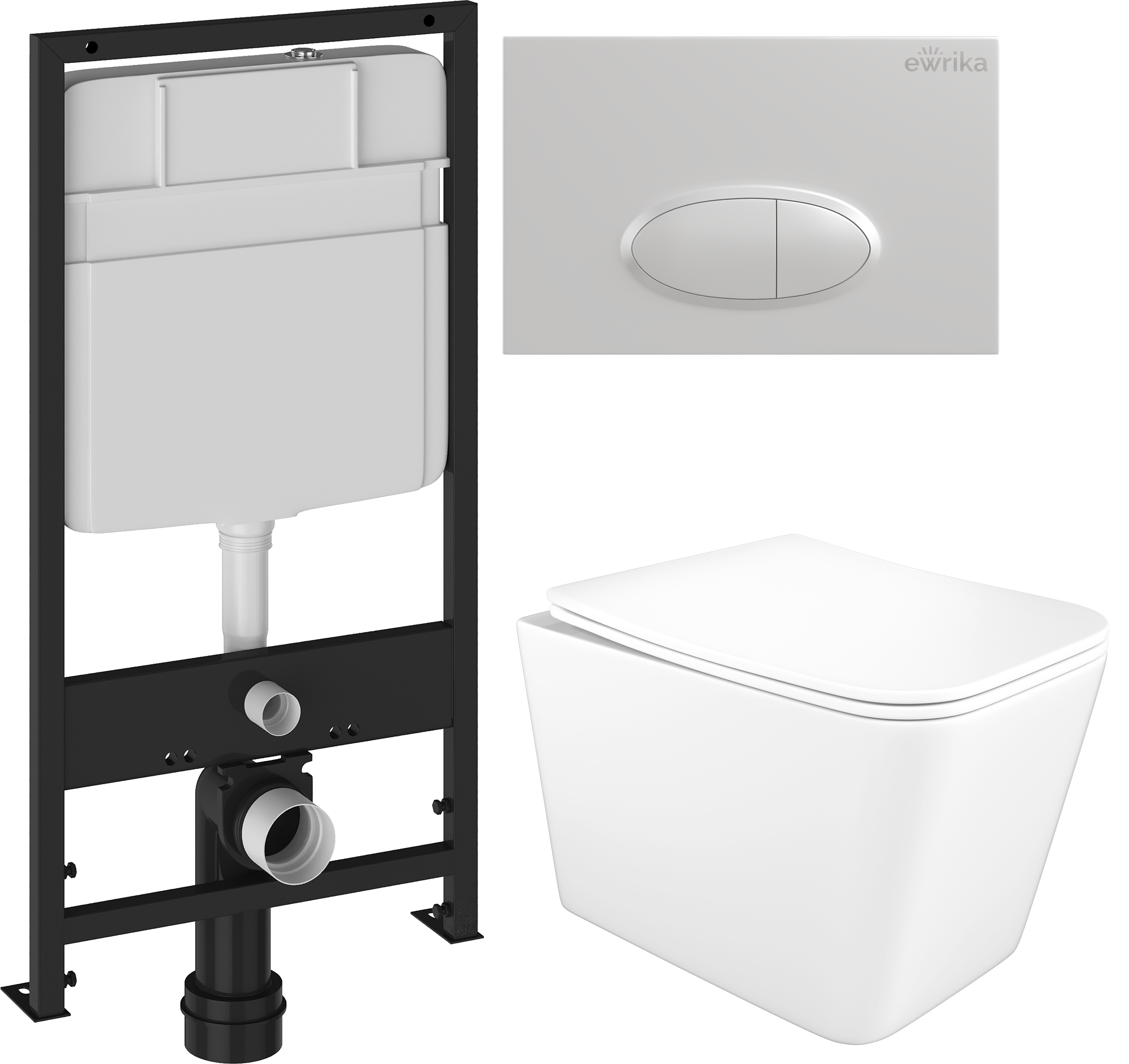 Комплект 3 в 1 Унитаз подвесной STWORKI Молде S23401WH, безободковый, с микролифтом, антивсплеск + Инсталляция EWRIKA ProLT 0026-2020 + Кнопка 0052 цвет белый