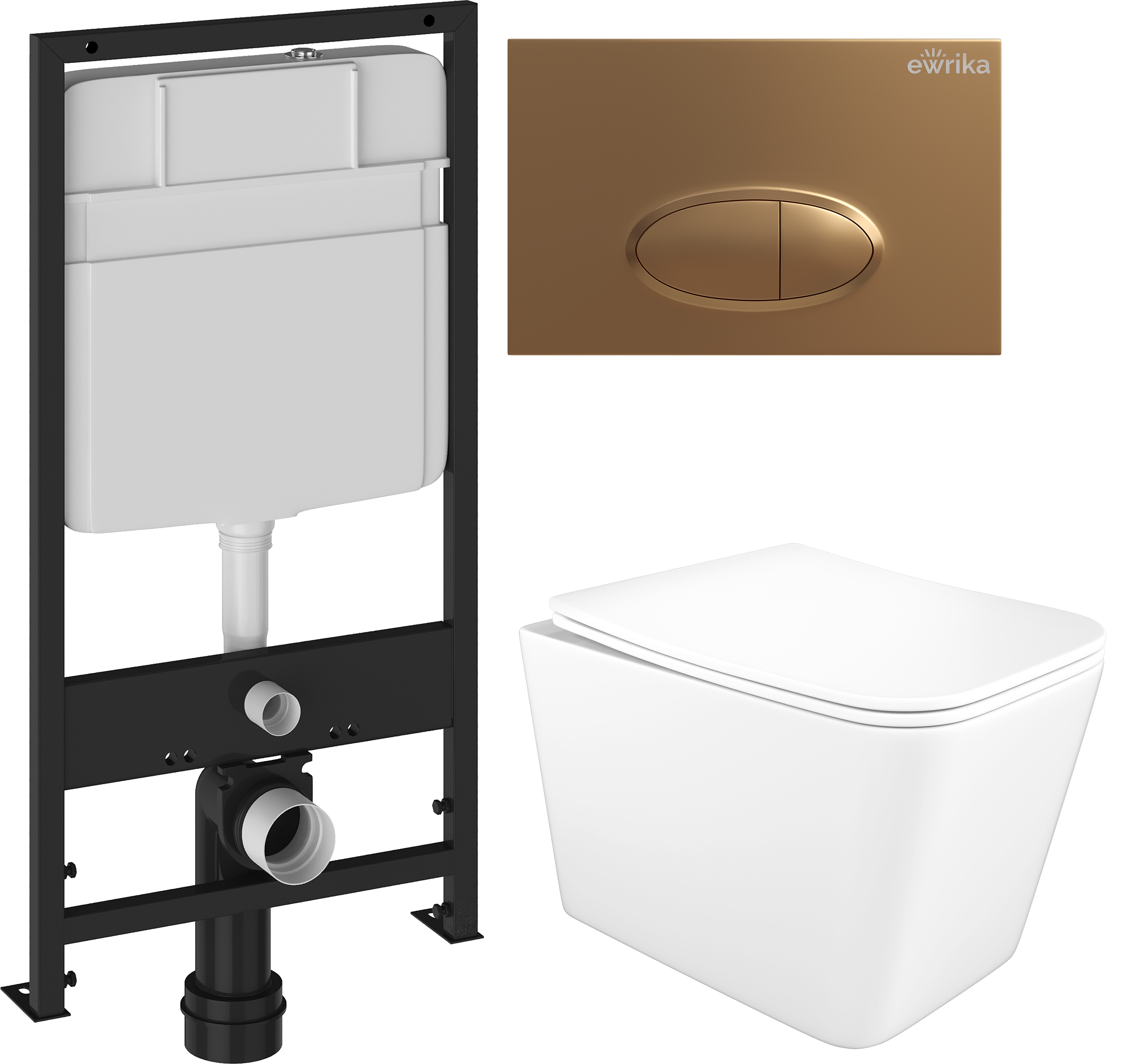 Комплект 3 в 1 Унитаз подвесной STWORKI Молде S23401WH, безободковый, с микролифтом, антивсплеск + Инсталляция EWRIKA ProLT 0026-2020 + Кнопка 0053 цвет матовое золото