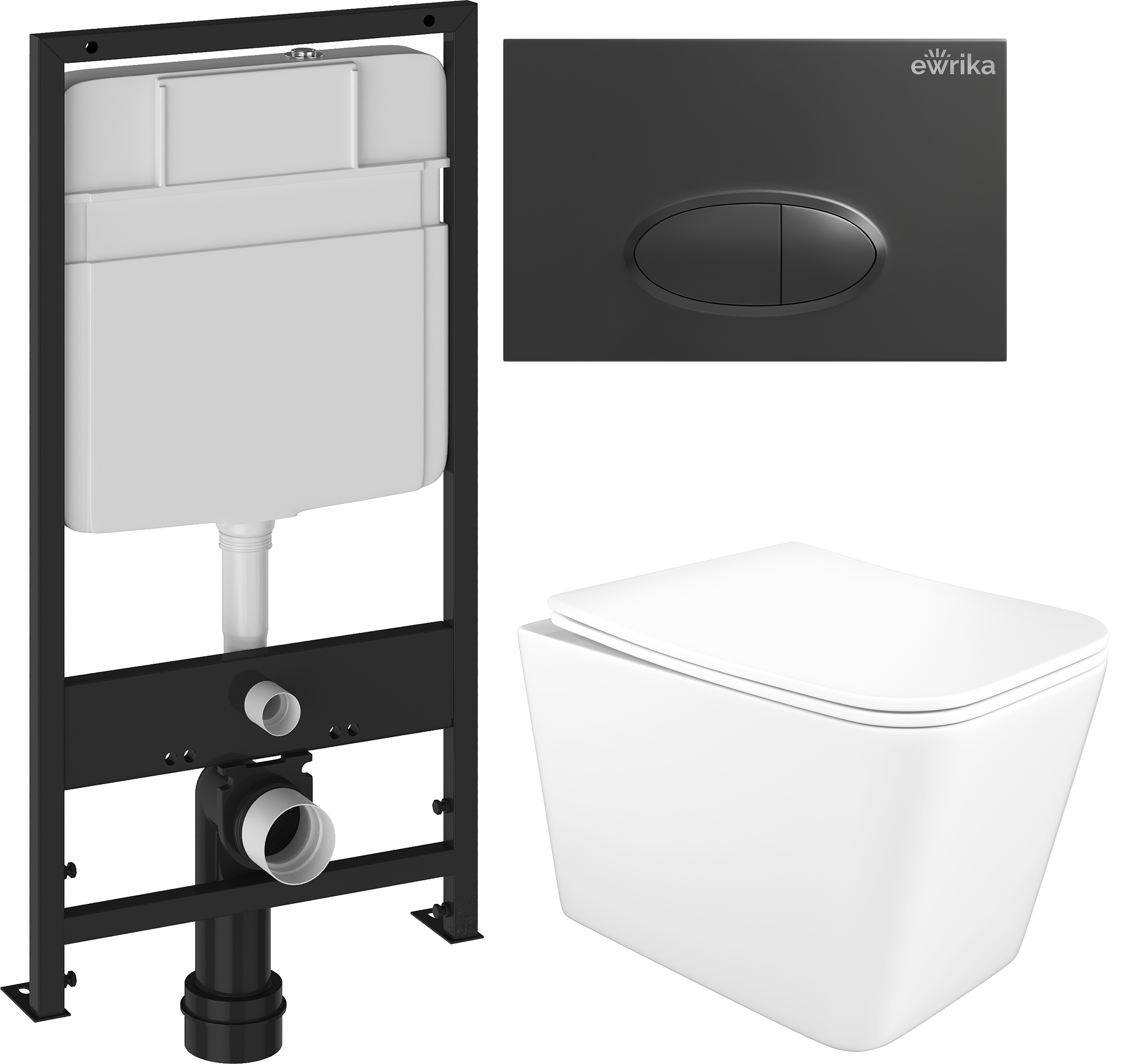 Комплект 3 в 1 Унитаз подвесной STWORKI Молде S23401WH, безободковый, с микролифтом, антивсплеск + Инсталляция EWRIKA ProLT 0026-2020 + Кнопка 0054 цвет матовый черный