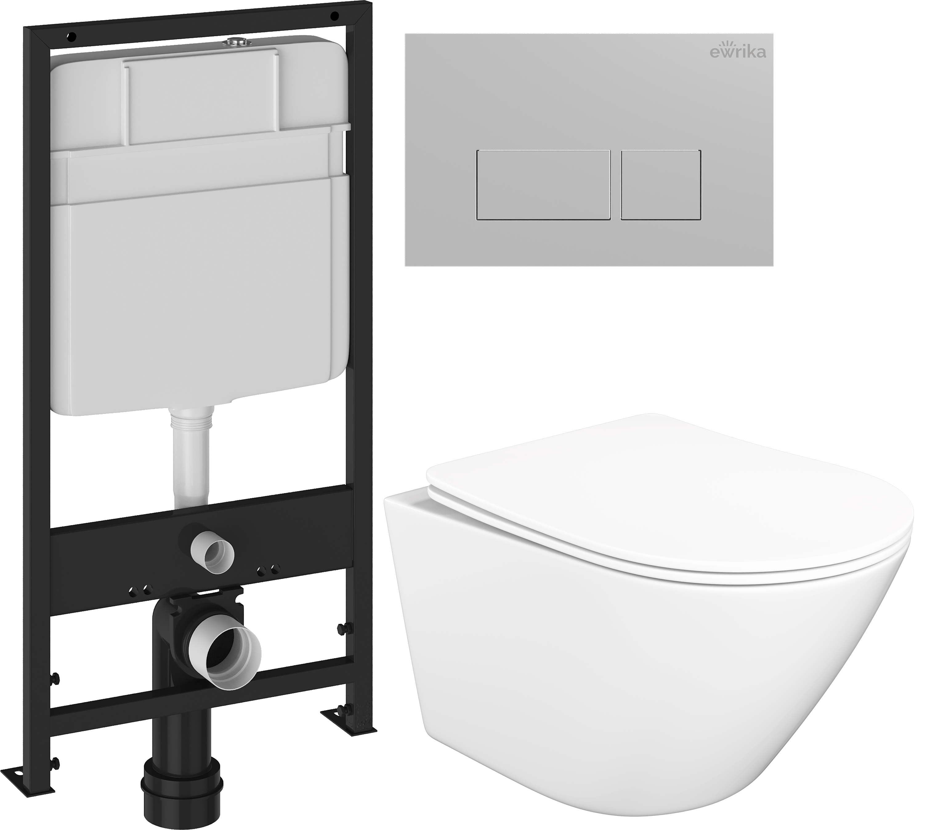 Комплект 3 в 1 Унитаз подвесной STWORKI Левангер S07401WH, безободковый, смыв Торнадо, с микролифтом, антивсплеск + Инсталляция EWRIKA ProLT 0026-2020 + Кнопка 0040 цвет матовый хром