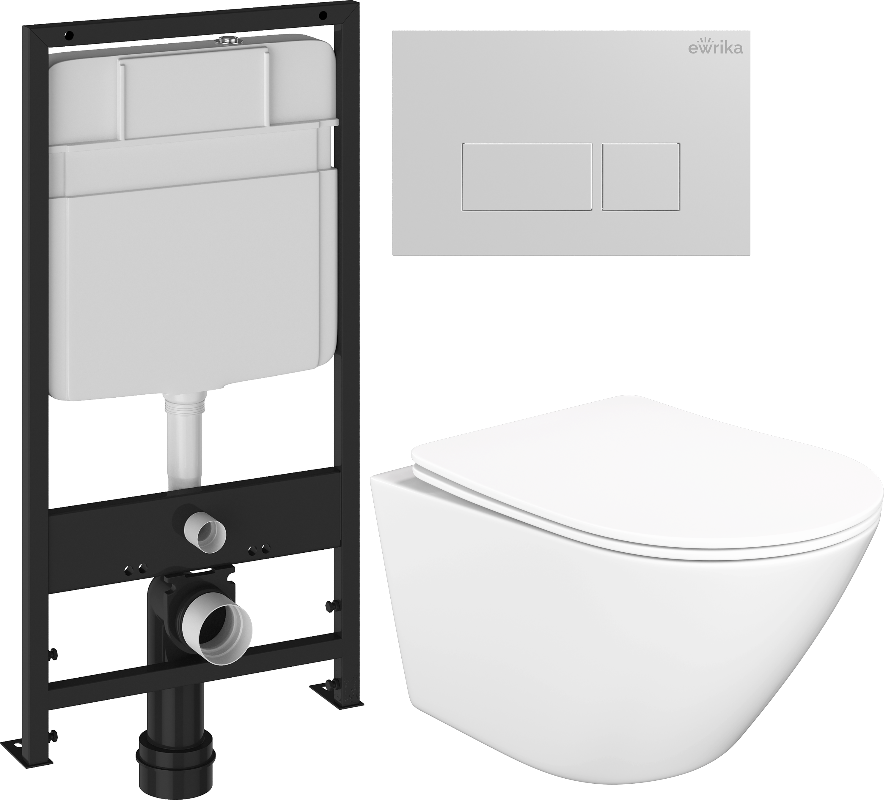 Комплект 3 в 1 Унитаз подвесной STWORKI Левангер S07401WH, безободковый, смыв Торнадо, с микролифтом, антивсплеск + Инсталляция EWRIKA ProLT 0026-2020 + Кнопка 0042 цвет белый