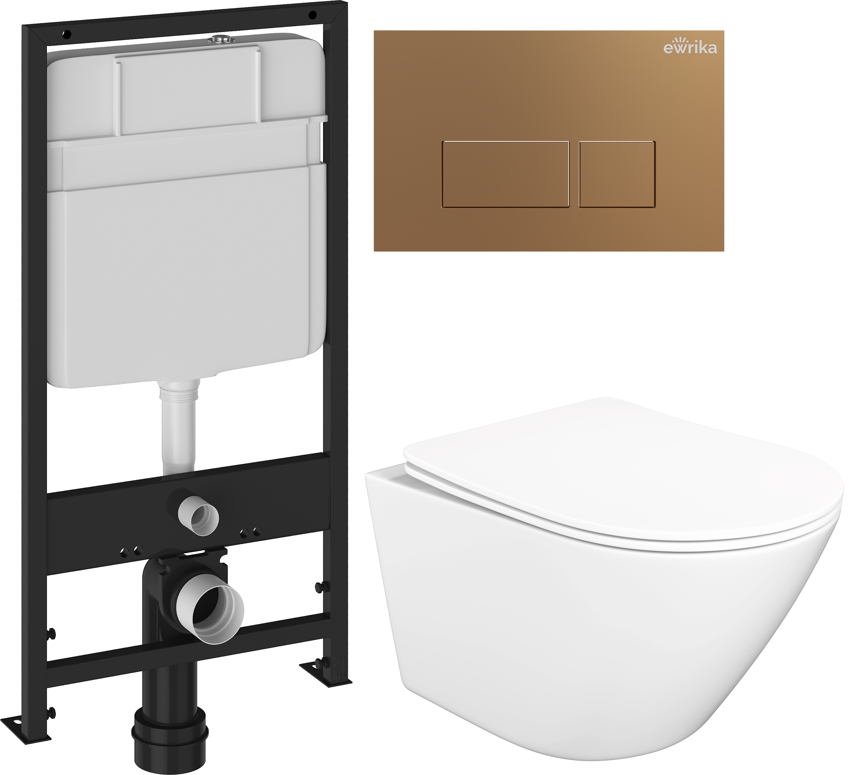 Комплект 3 в 1 Унитаз подвесной STWORKI Левангер S07401WH безободковый, смыв Торнадо, с микролифтом, антивсплеск + Инсталляция EWRIKA ProLT 0026-2020 + Кнопка 0043