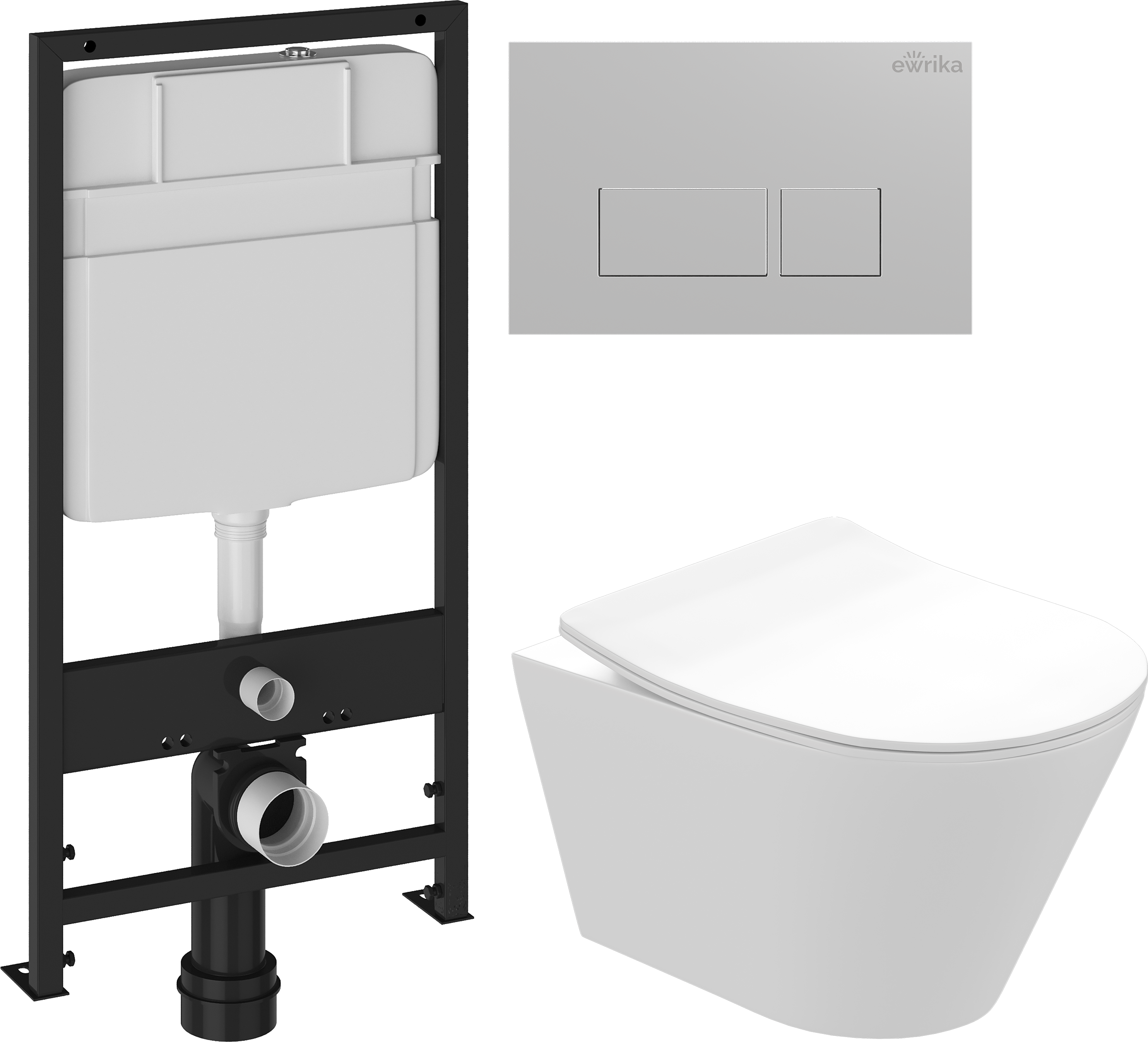 Комплект 3 в 1 Унитаз подвесной STWORKI Вестфолл S08401WH безободковый, с микролифтом, глянцевый белый, антивсплеск + Инсталляция EWRIKA ProLT 0026-2020 + Кнопка 0040