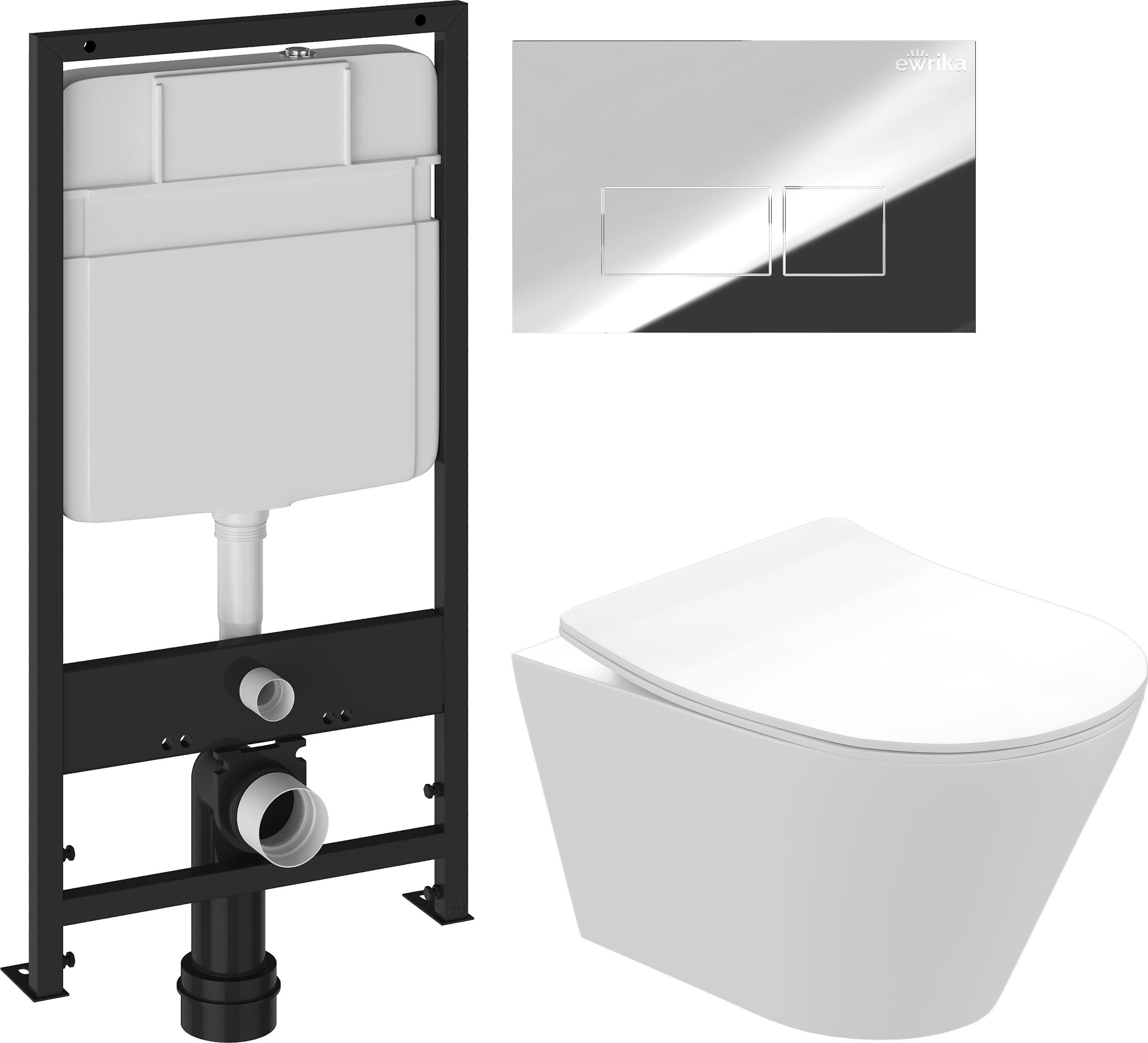 Комплект 3 в 1 Унитаз подвесной STWORKI Вестфолл S08401WH безободковый, с микролифтом, глянцевый белый, антивсплеск + Инсталляция EWRIKA ProLT 0026-2020 + Кнопка 0041