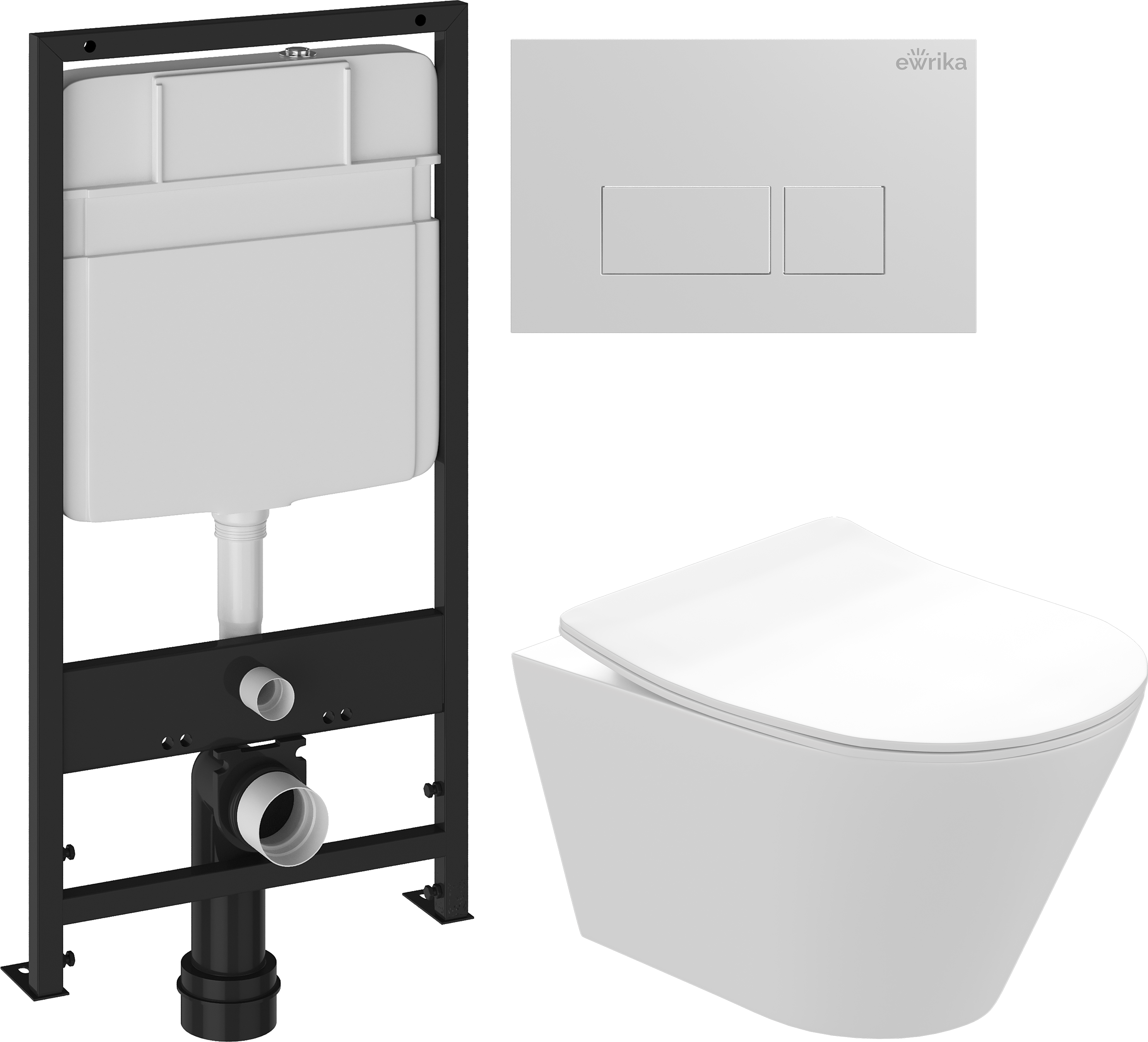 Комплект 3 в 1 Унитаз подвесной STWORKI Вестфолл S08401WH безободковый, с микролифтом, глянцевый белый, антивсплеск + Инсталляция EWRIKA ProLT 0026-2020 + Кнопка 0042