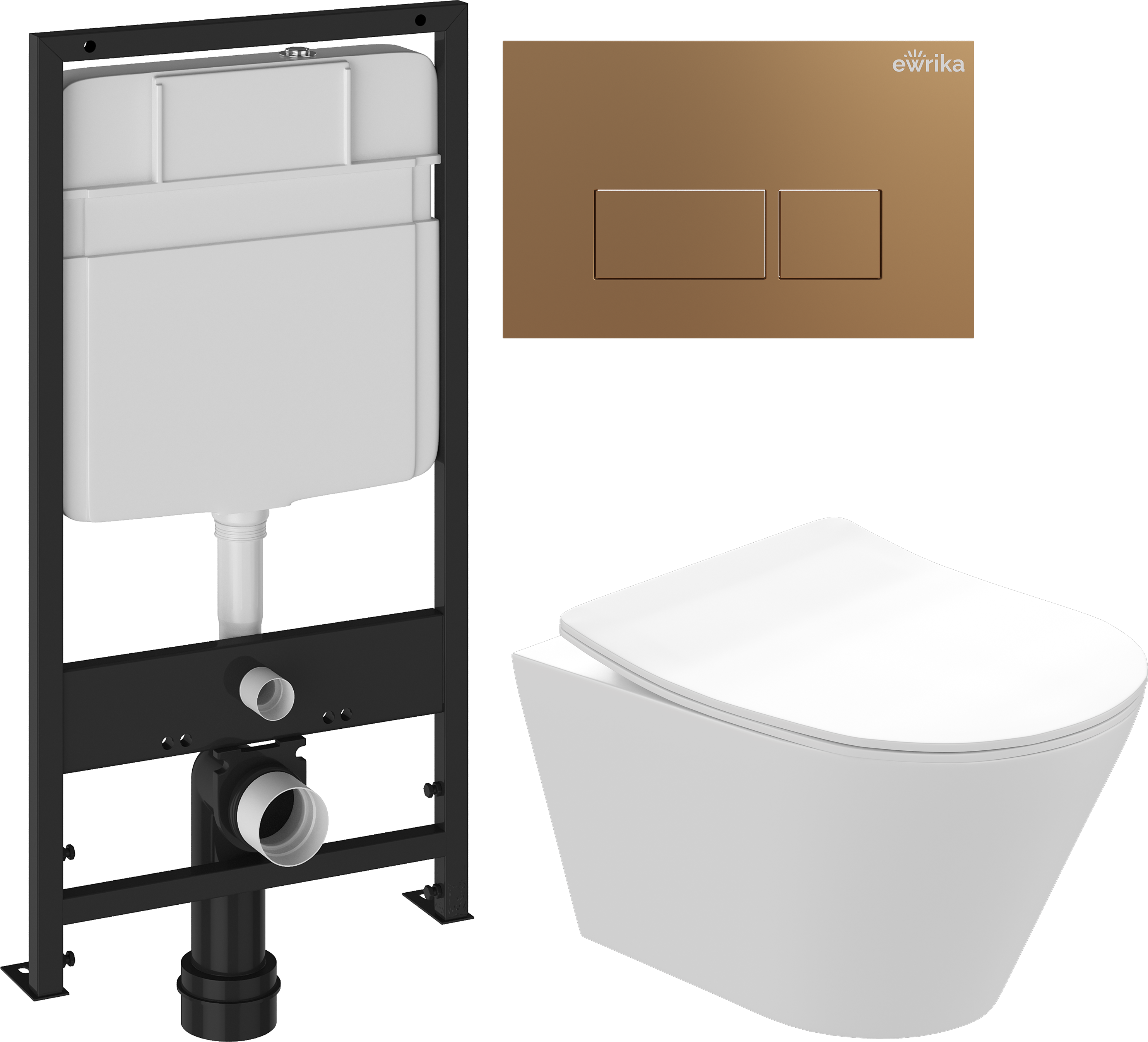 Комплект 3 в 1 Унитаз подвесной STWORKI Вестфолл S08401WH безободковый, с микролифтом, глянцевый белый, антивсплеск + Инсталляция EWRIKA ProLT 0026-2020 + Кнопка 0043