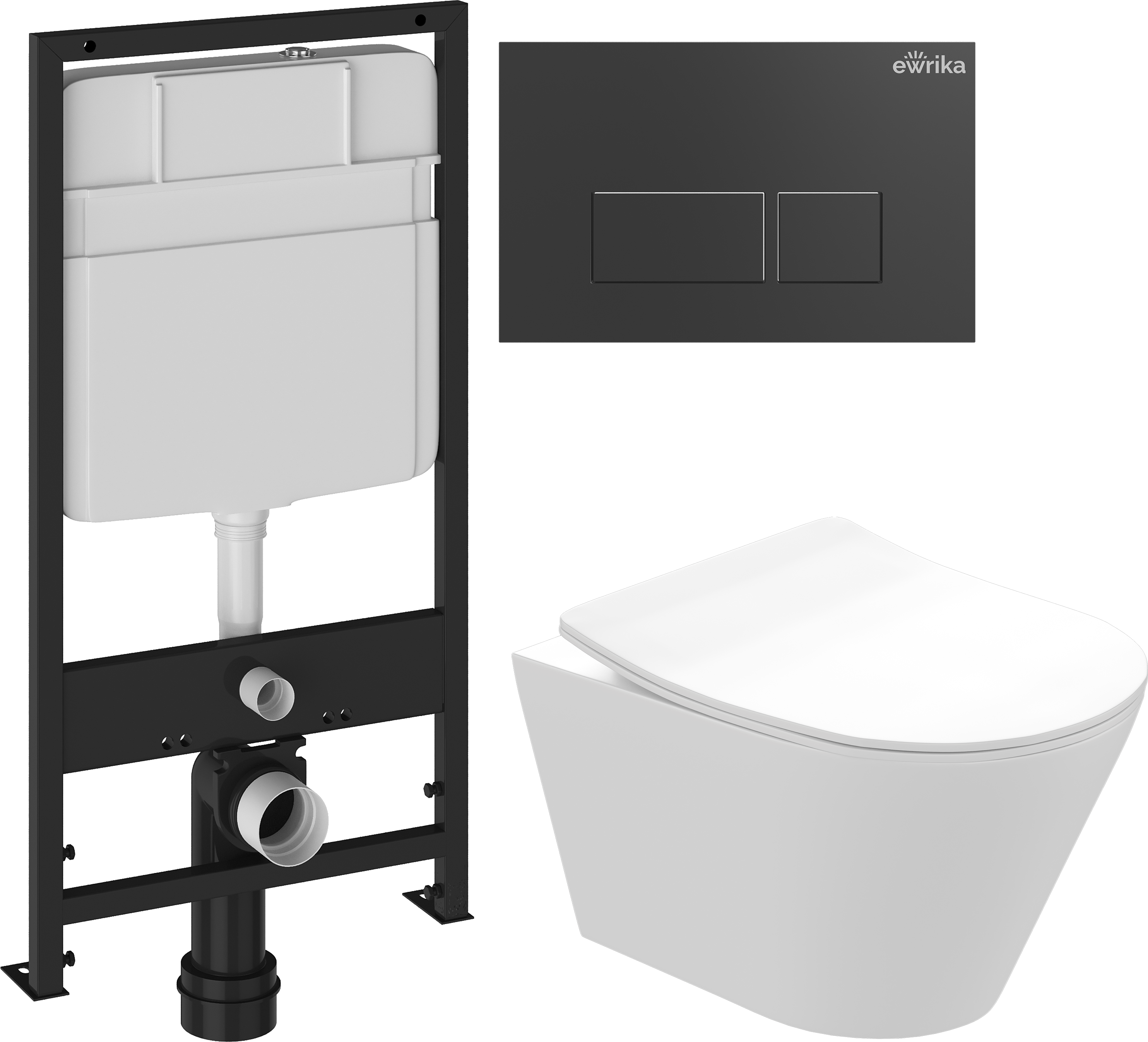 Комплект 3 в 1 Унитаз подвесной STWORKI Вестфолл S08401WH безободковый, с микролифтом, глянцевый белый, антивсплеск + Инсталляция EWRIKA ProLT 0026-2020 + Кнопка 0044