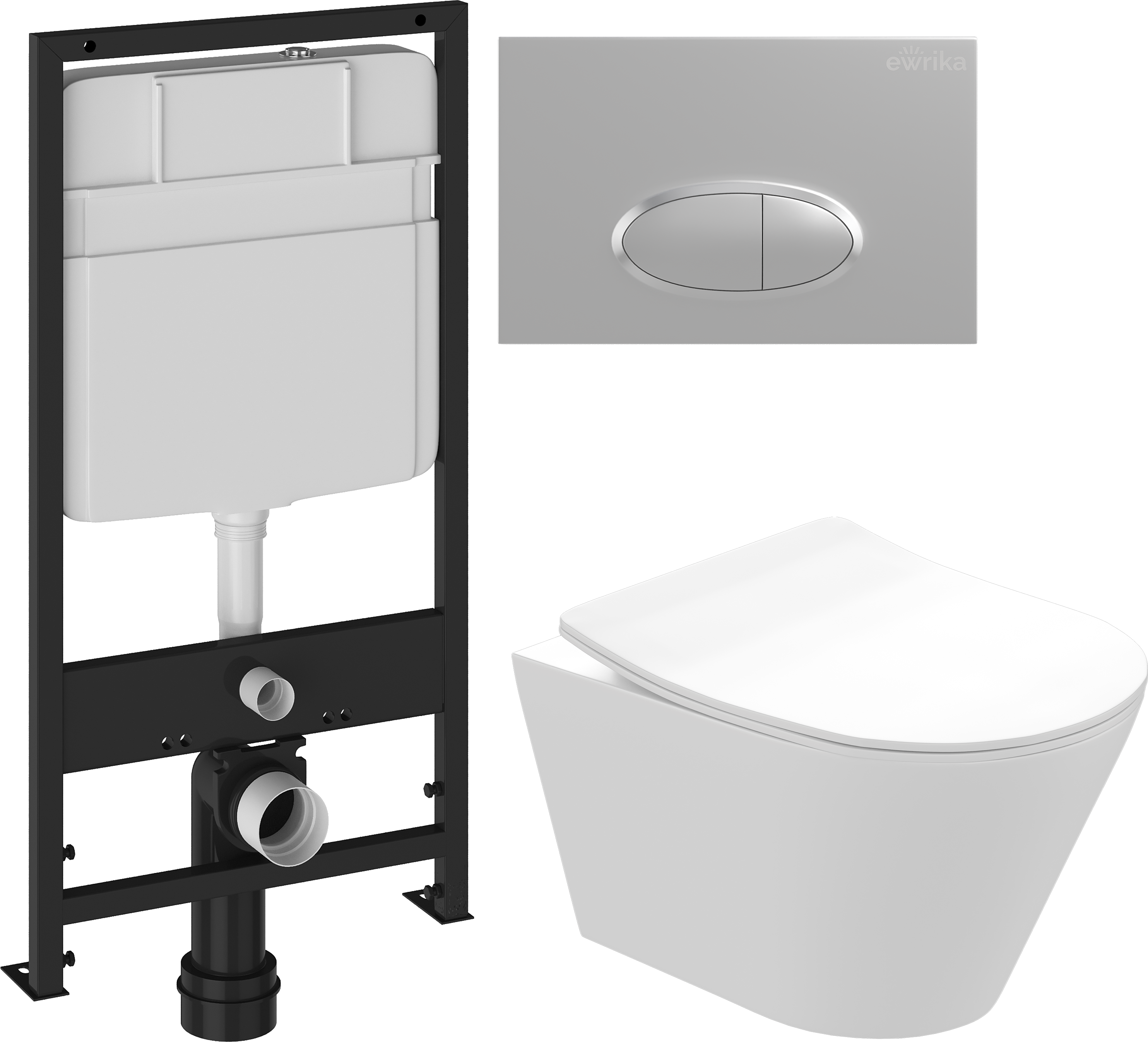 Комплект 3 в 1 Унитаз подвесной STWORKI Вестфолл S08401WH безободковый, с микролифтом, глянцевый белый, антивсплеск + Инсталляция EWRIKA ProLT 0026-2020 + Кнопка 0050