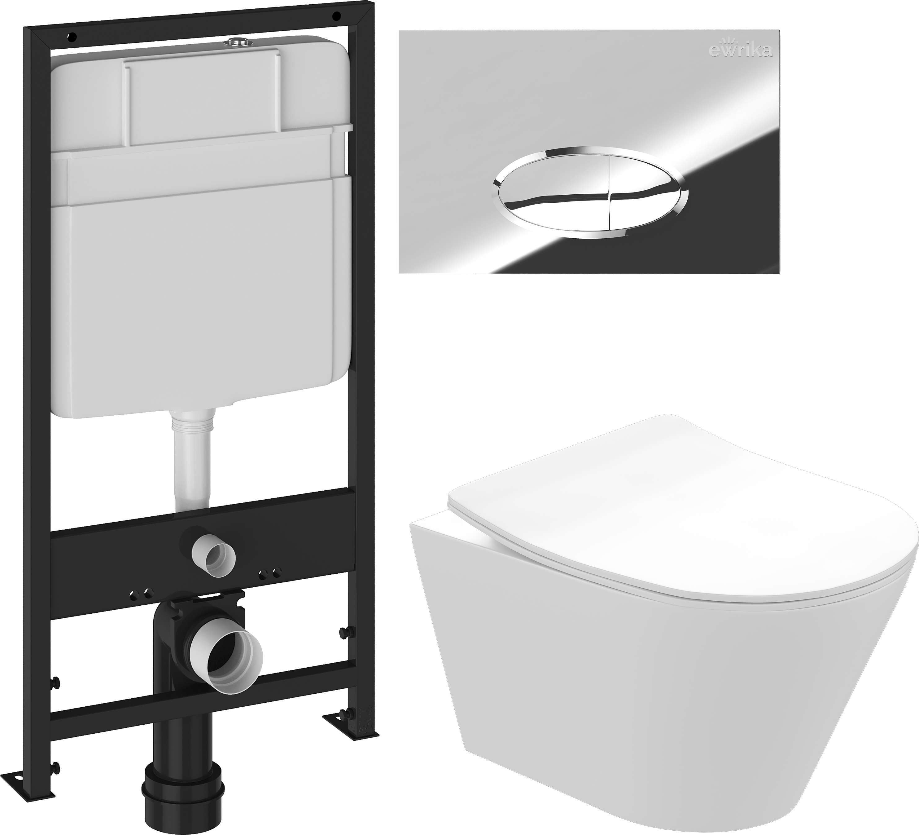 Комплект 3 в 1 Унитаз подвесной STWORKI Вестфолл S08401WH безободковый, с микролифтом, глянцевый белый, антивсплеск + Инсталляция EWRIKA ProLT 0026-2020 + Кнопка 0051