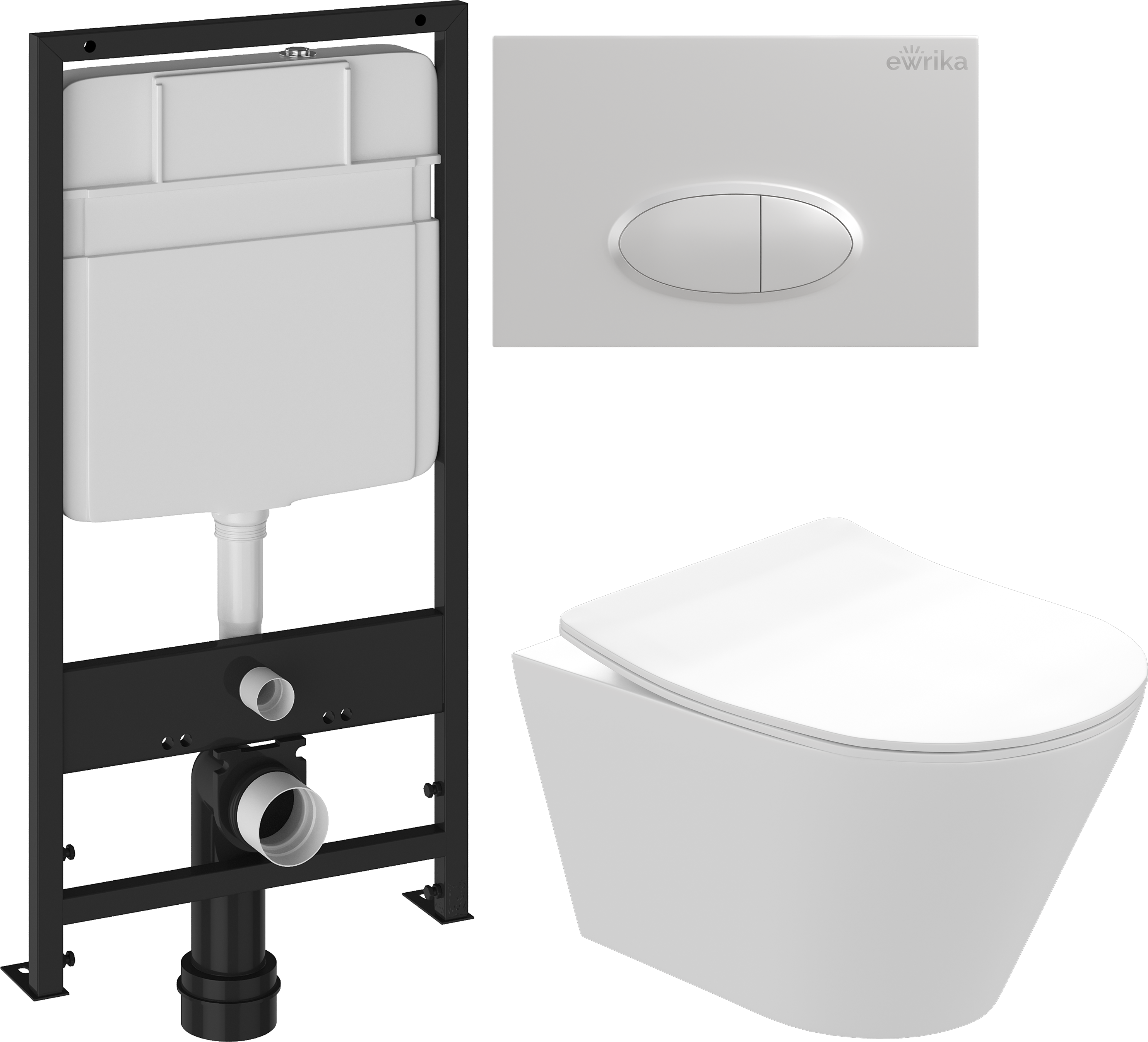 Комплект 3 в 1 Унитаз подвесной STWORKI Вестфолл S08401WH безободковый, с микролифтом, глянцевый белый, антивсплеск + Инсталляция EWRIKA ProLT 0026-2020 + Кнопка 0052