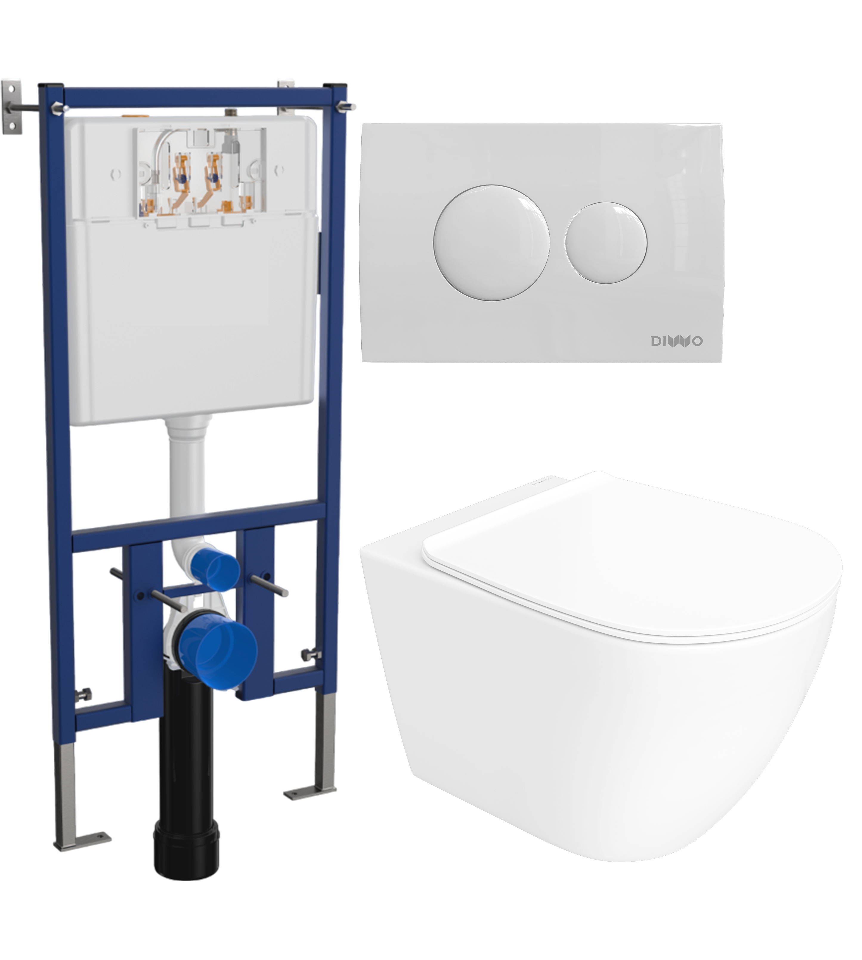 Комплект 3 в 1 Унитаз подвесной STWORKI Готланд S13401WH безободковый, с микролифтом, глянцевый белый, антивсплеск + Инсталляция DIWO 4501 + Кнопка 7310 цвет глянцевый белый